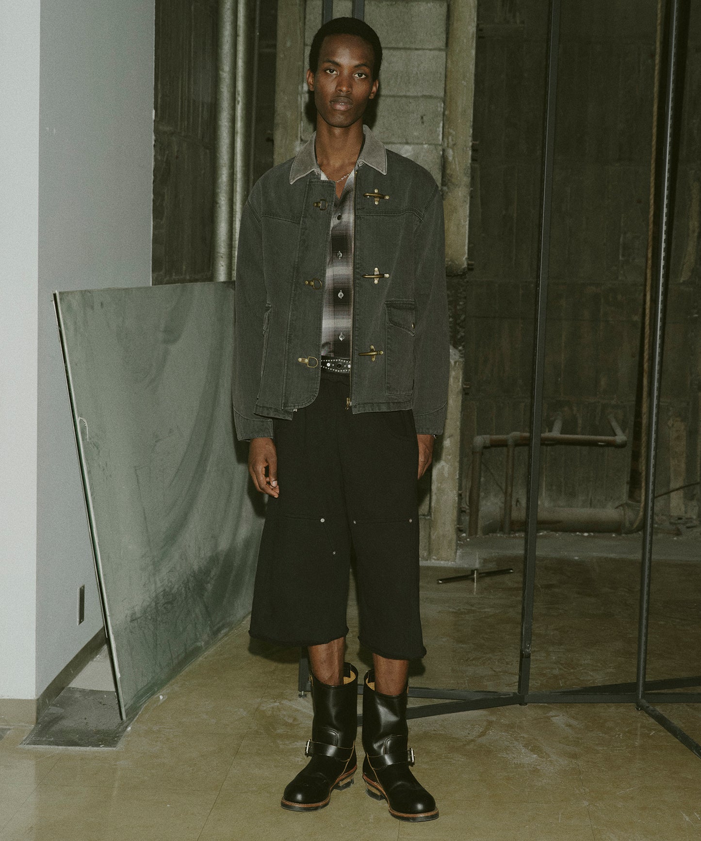 CHECK OPEN COLLAR SHIRT