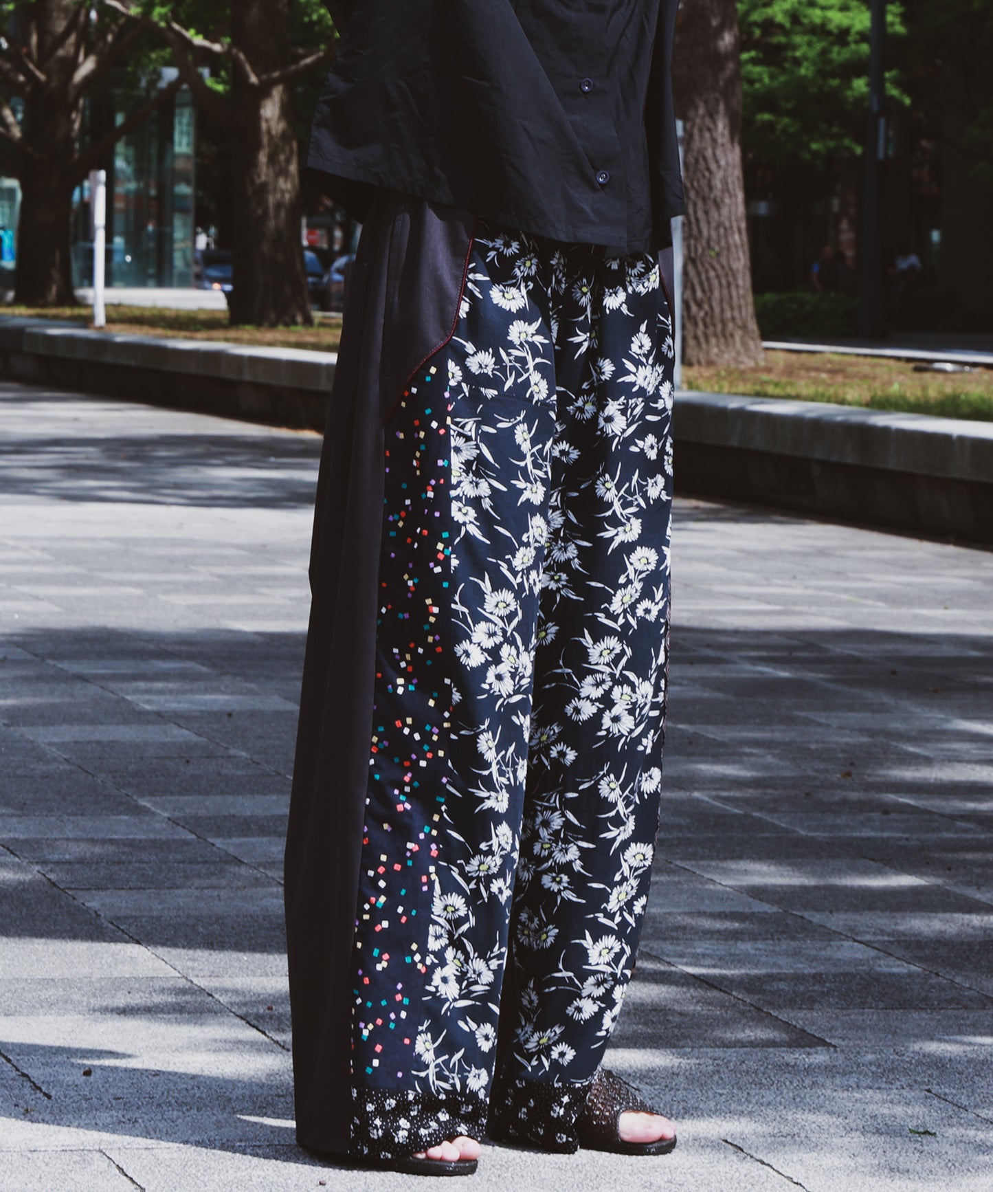 ANLIO × YEAH RIGHT!! Patchwork Wide Easy Pants(Charcoal)