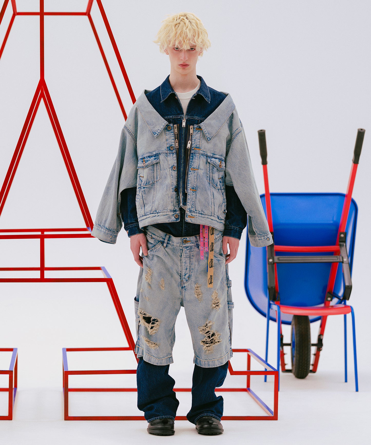 TWO-IN-ONE DENIM PANTS