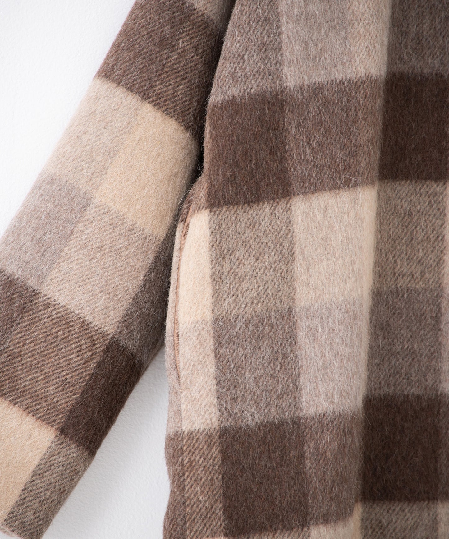 block plaid fringe coat