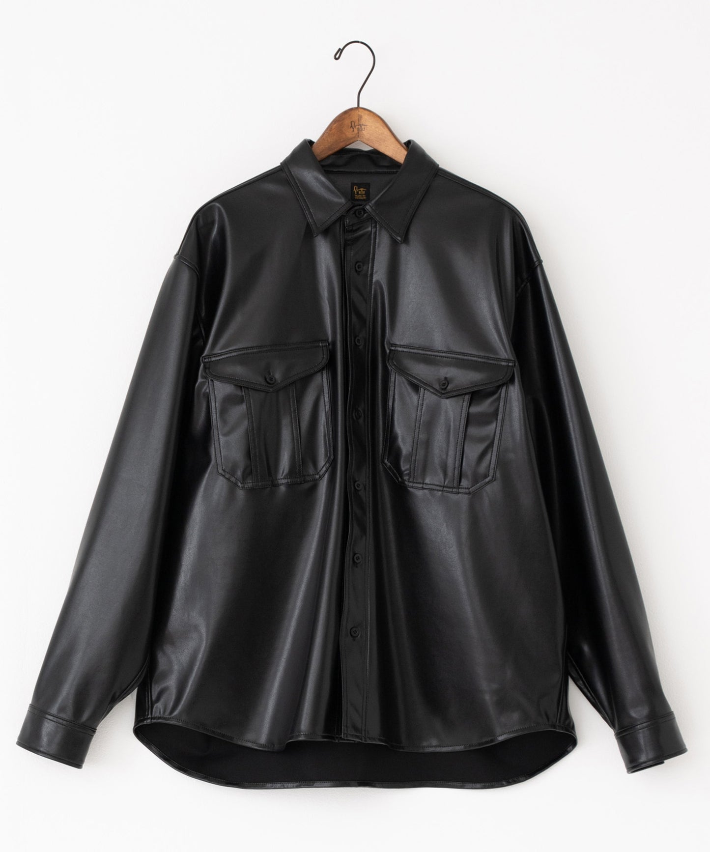 vegan leather long-sleeve shirt
