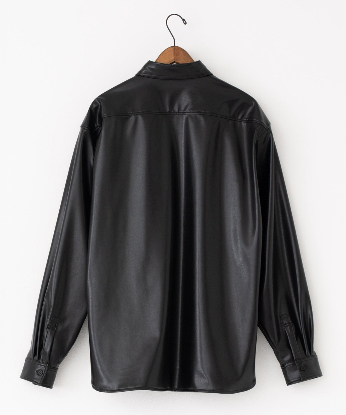 vegan leather long-sleeve shirt
