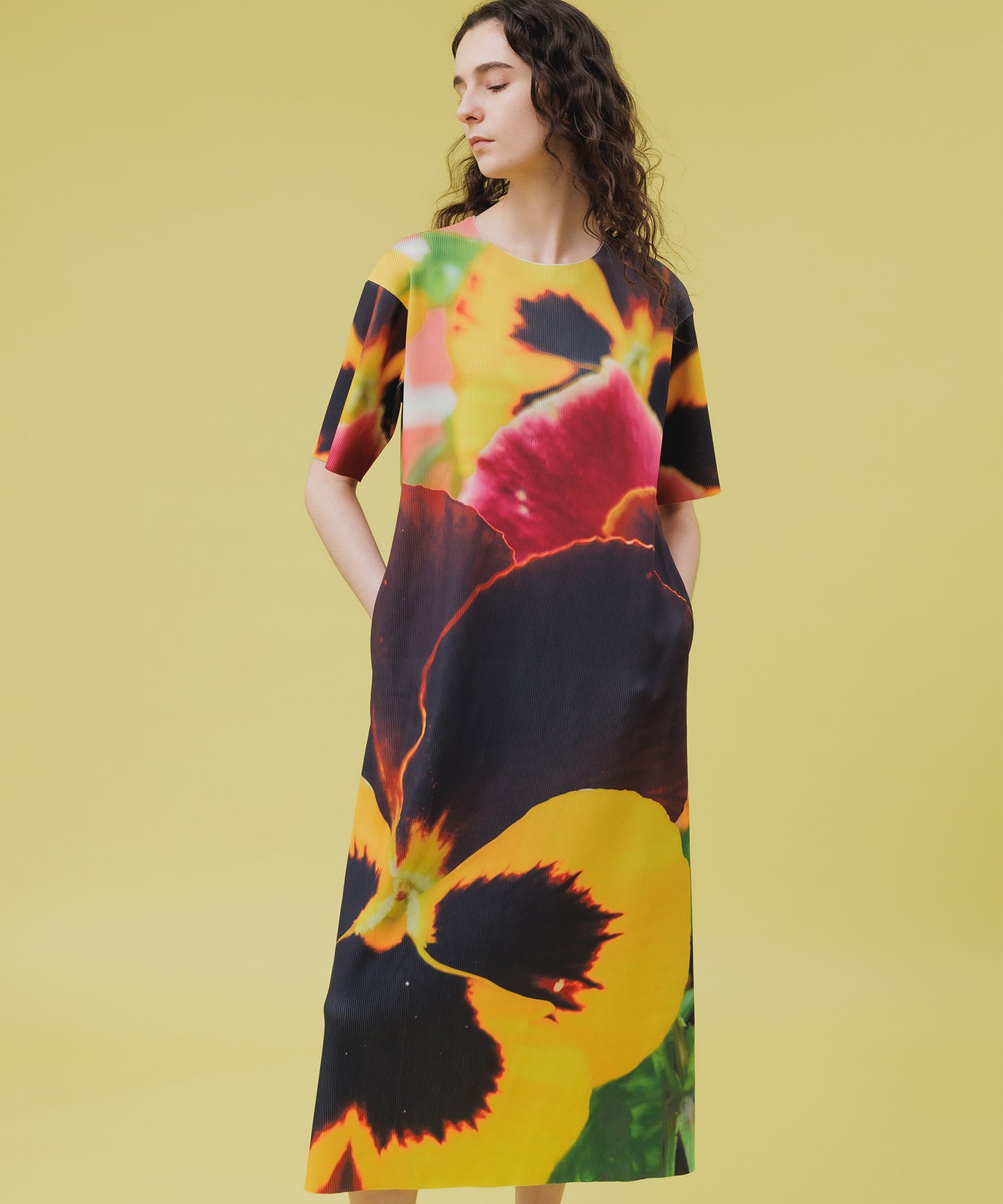 PRINT RIB HALF SLEEVE ONE-PIECE