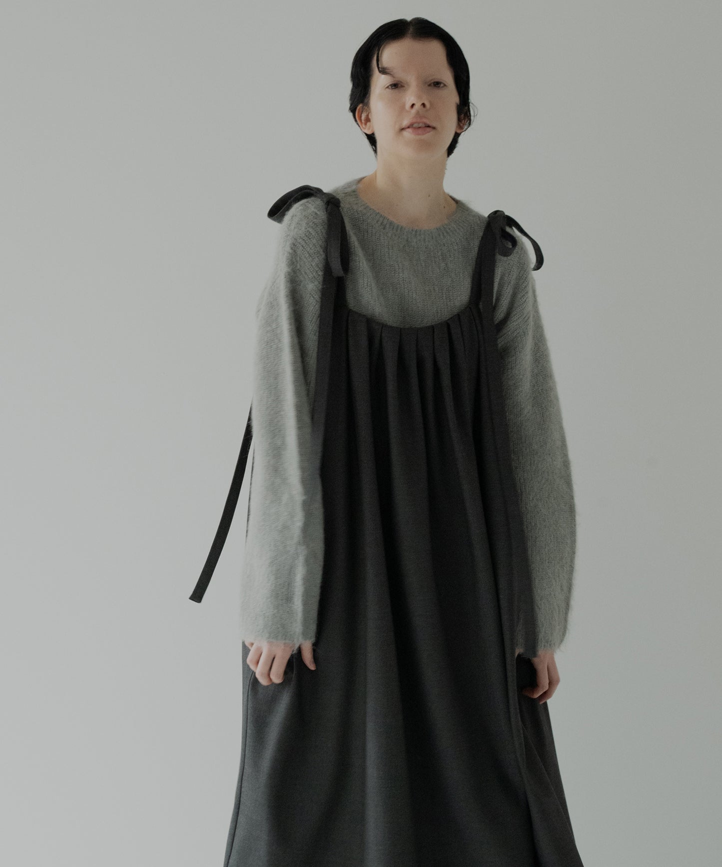 gabardine shoulder tuck dress