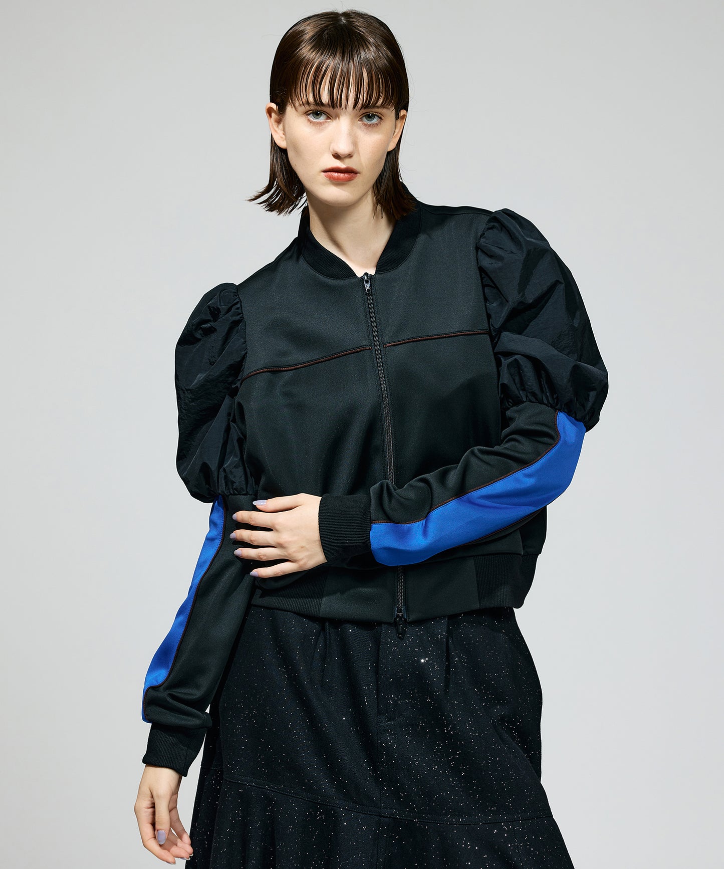 PUFF SLEEVE ZIP-UP JERSEY