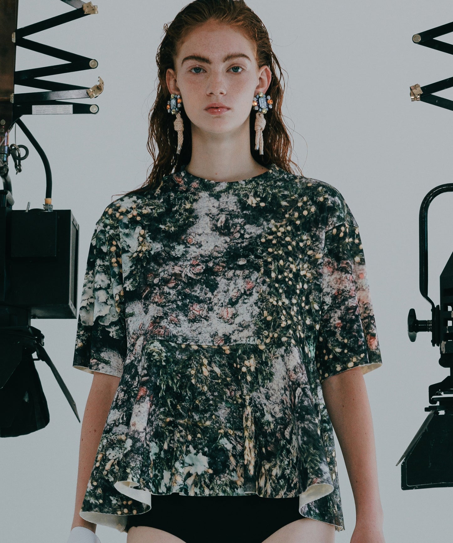 PRINT RIB FLARE HALF SLEEVE C/S