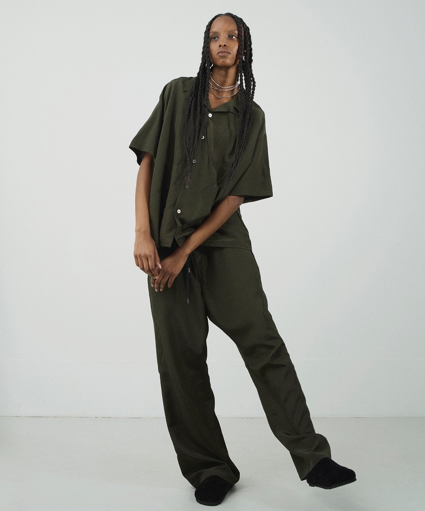 RAYON WOOL OPEN COLLAR SHIRT S/S