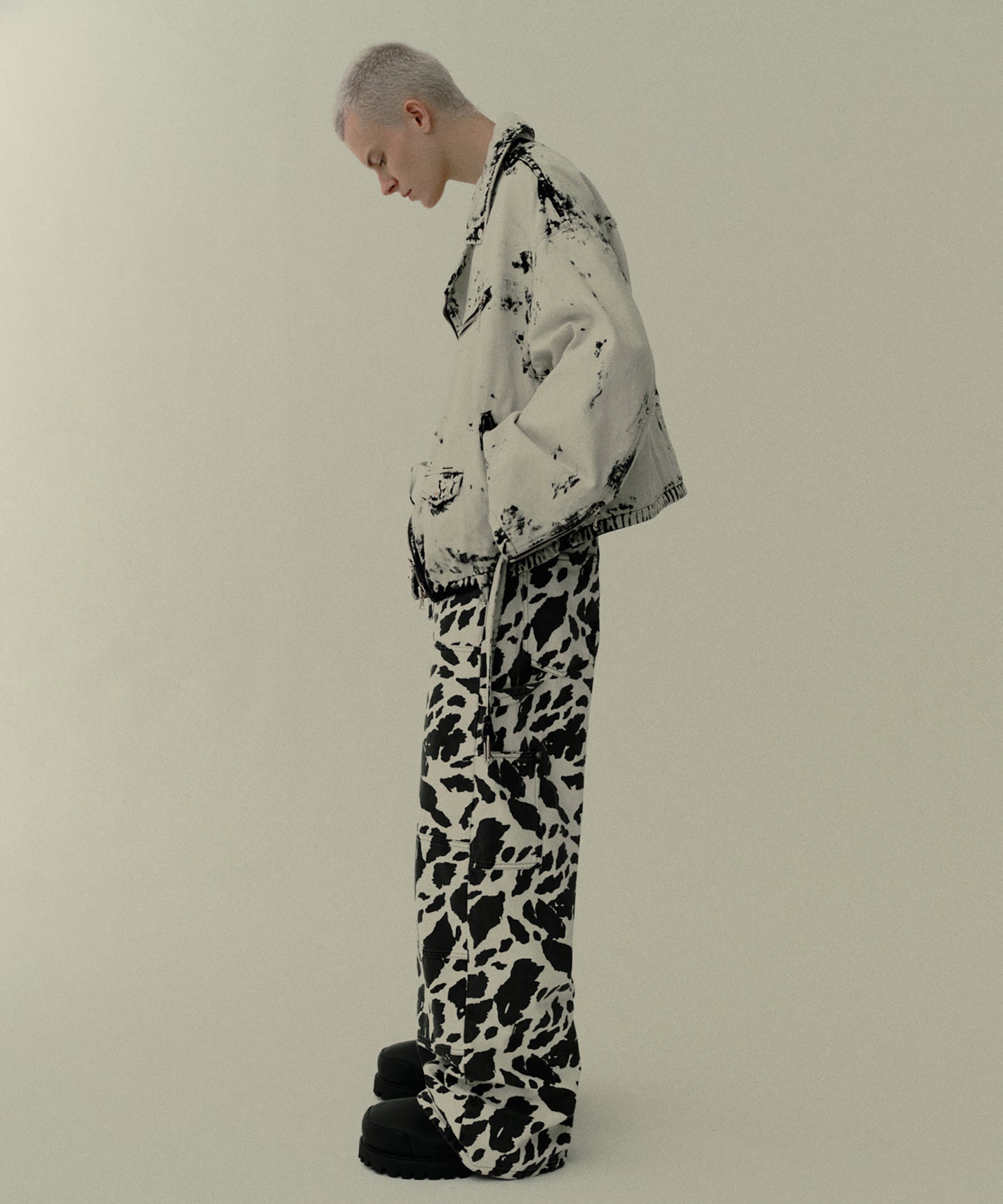 COW PRINT PAINTER PANTS