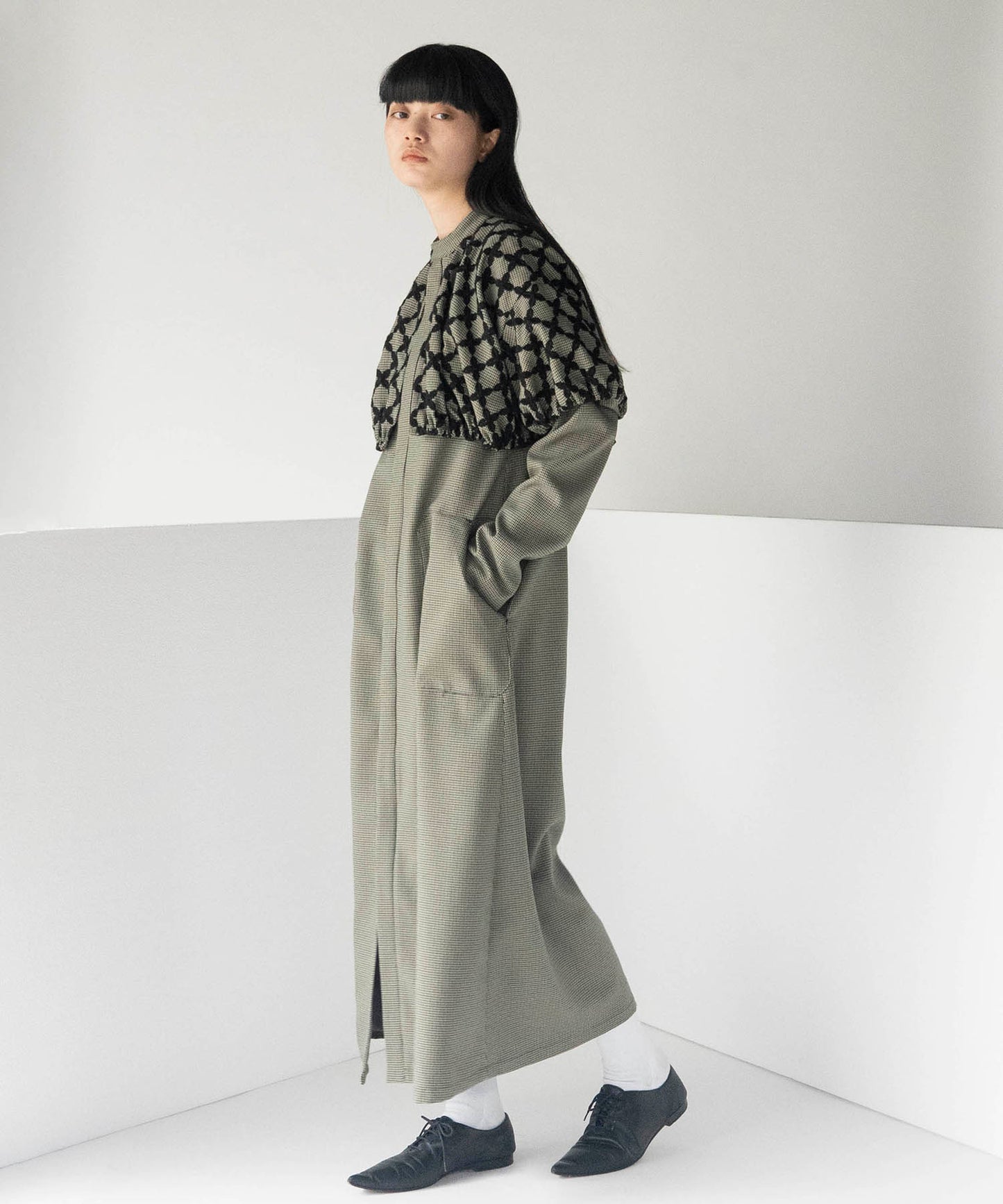 MIX CHECK DRESS COAT