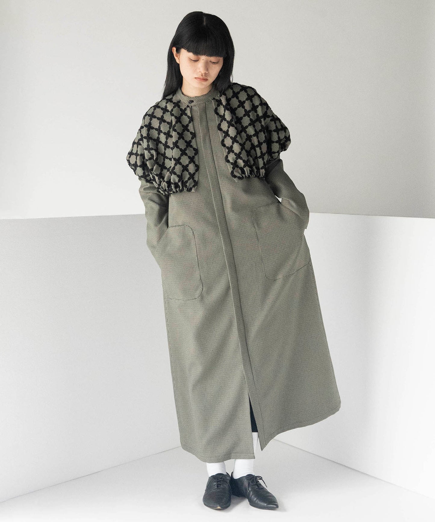 MIX CHECK DRESS COAT