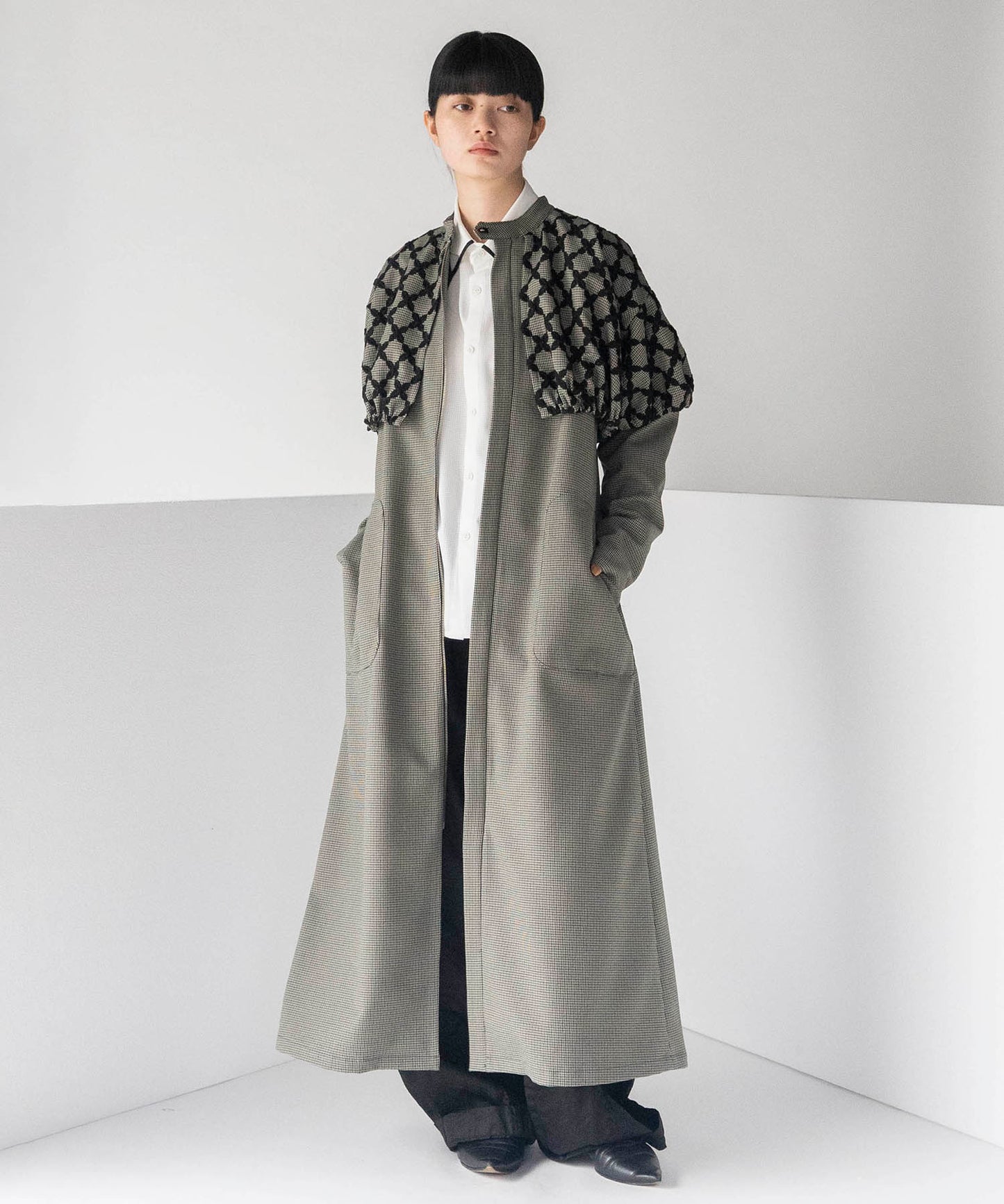 MIX CHECK DRESS COAT