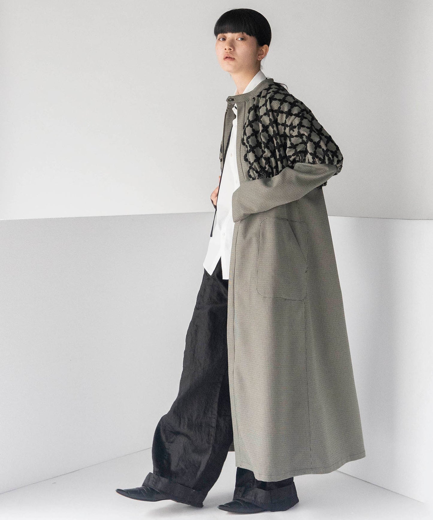 MIX CHECK DRESS COAT