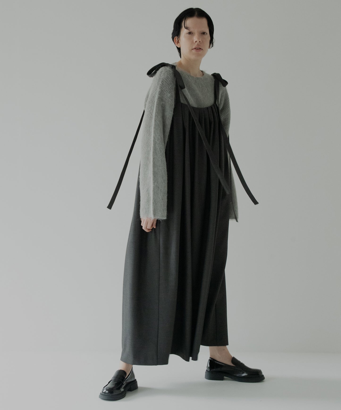 gabardine shoulder tuck dress