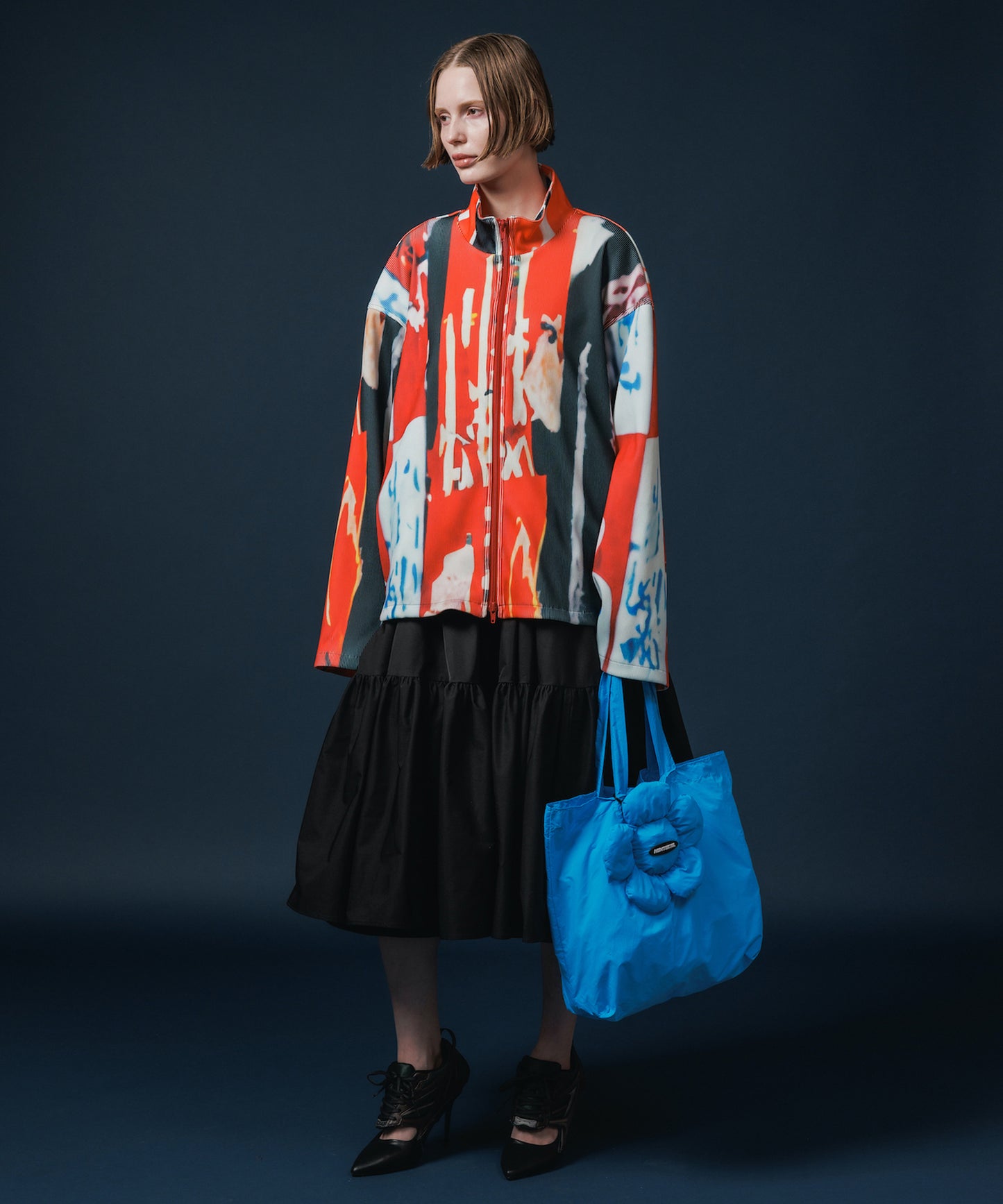 PRINT RIB ZIP-UP BLOUSON