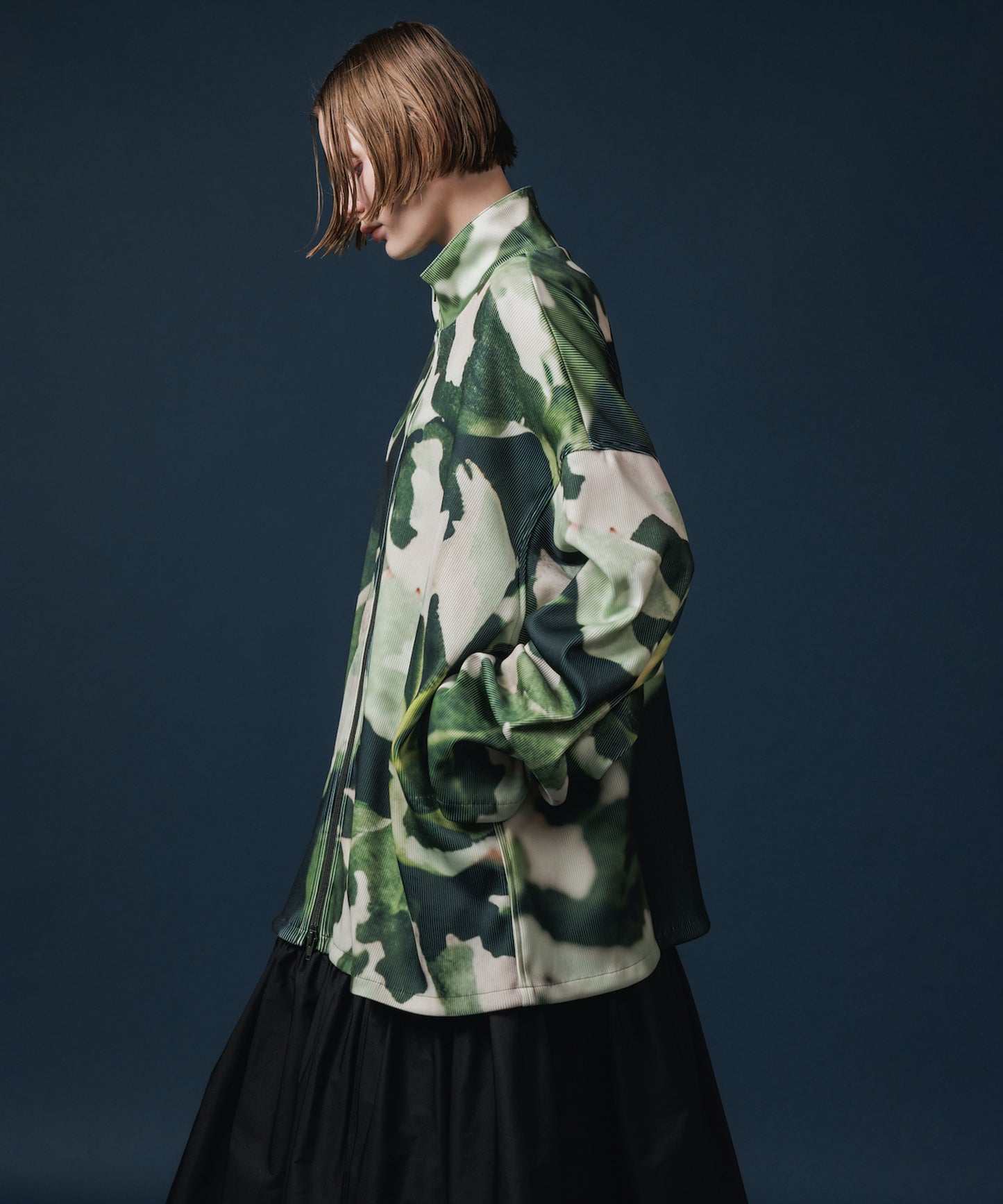 PRINT RIB ZIP-UP BLOUSON