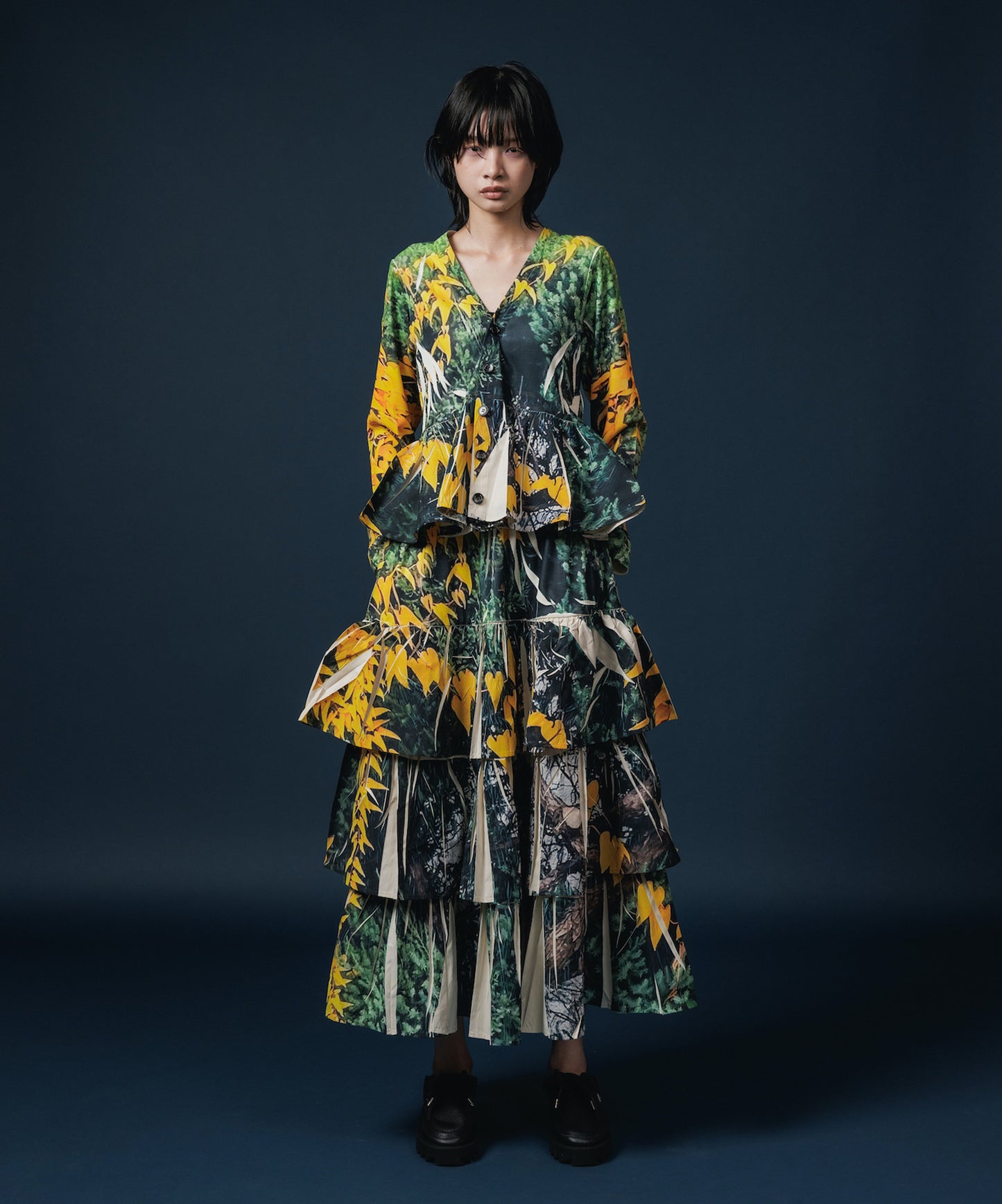 DIRECT PRINT RIB GATHER LONG SKIRT
