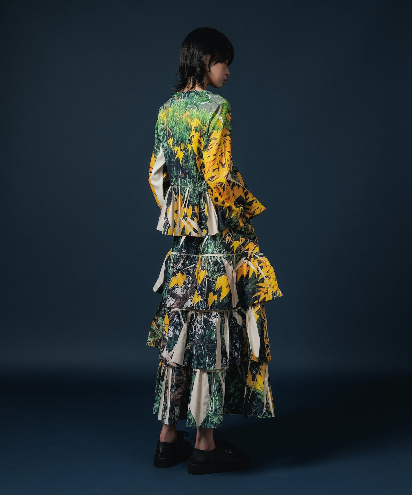 DIRECT PRINT RIB GATHER LONG SKIRT