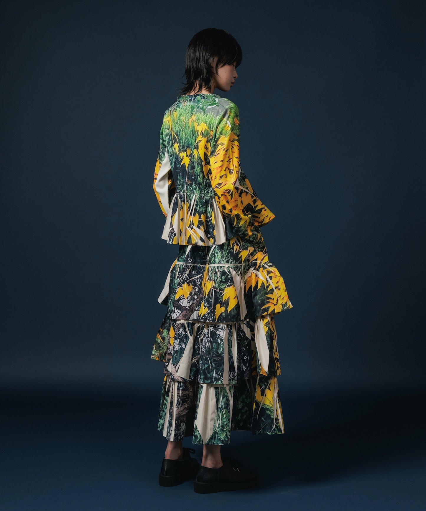 DIRECT PRINT RIB GATHER CARDIGAN