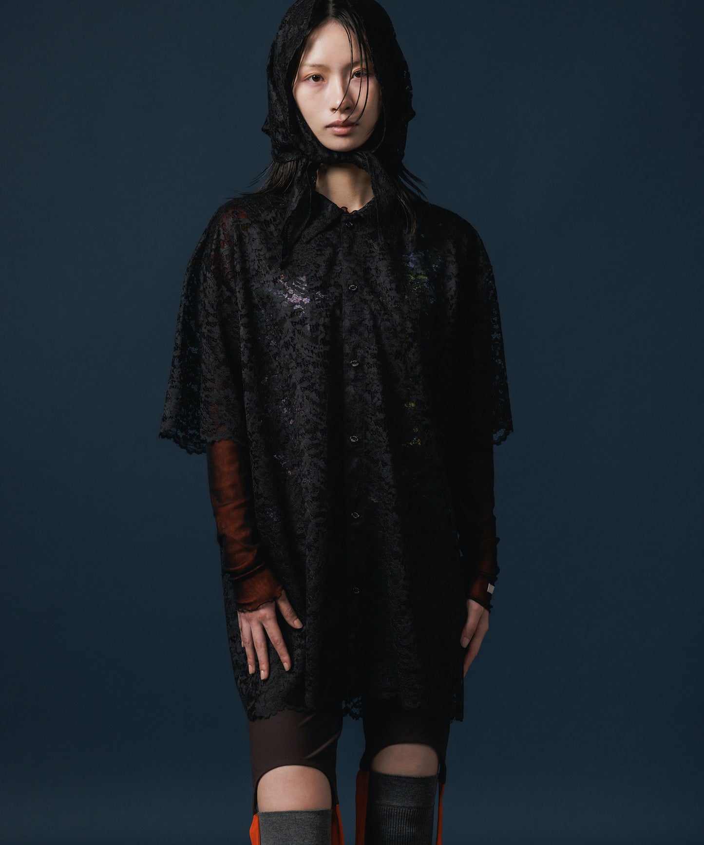 LACE HALF SLEEVE SHIRT & LACE SCARF