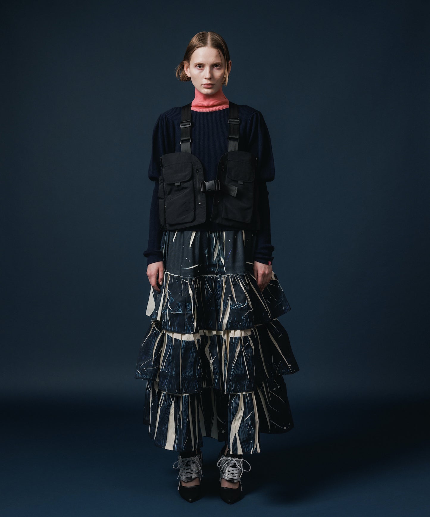 DIRECT PRINT RIB GATHER LONG SKIRT