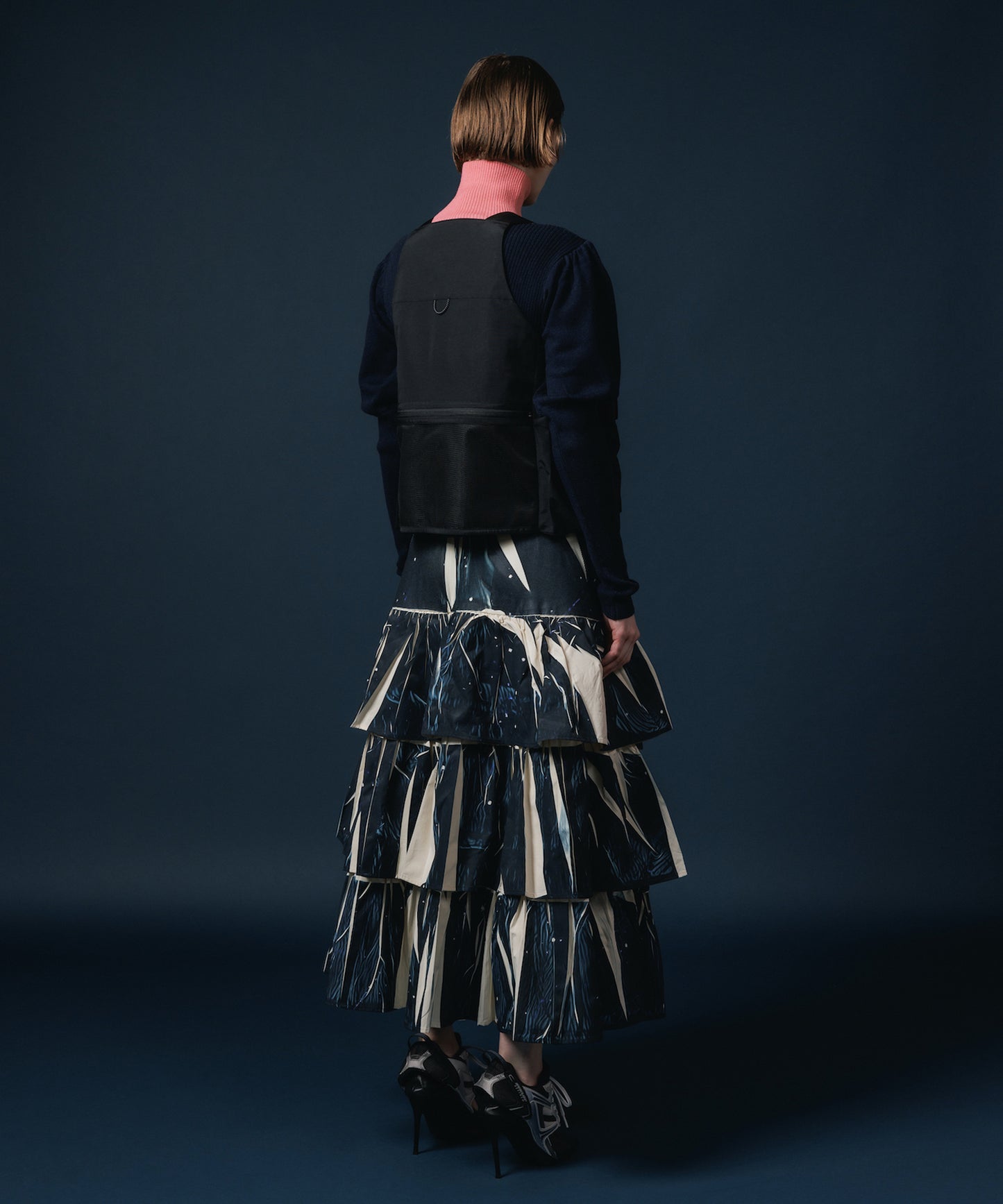 DIRECT PRINT RIB GATHER LONG SKIRT