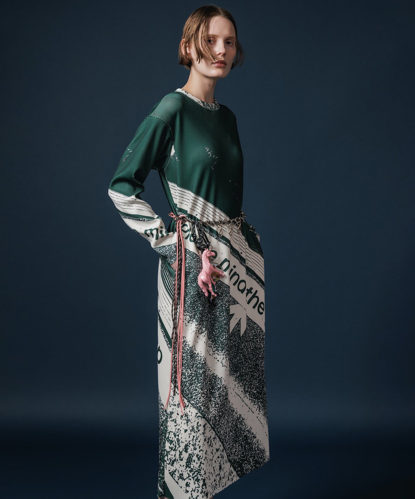 PRINT RIB L/S ONE-PIECE