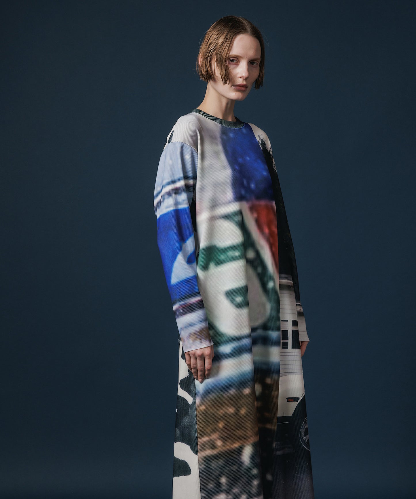 PRINT RIB L/S ONE-PIECE