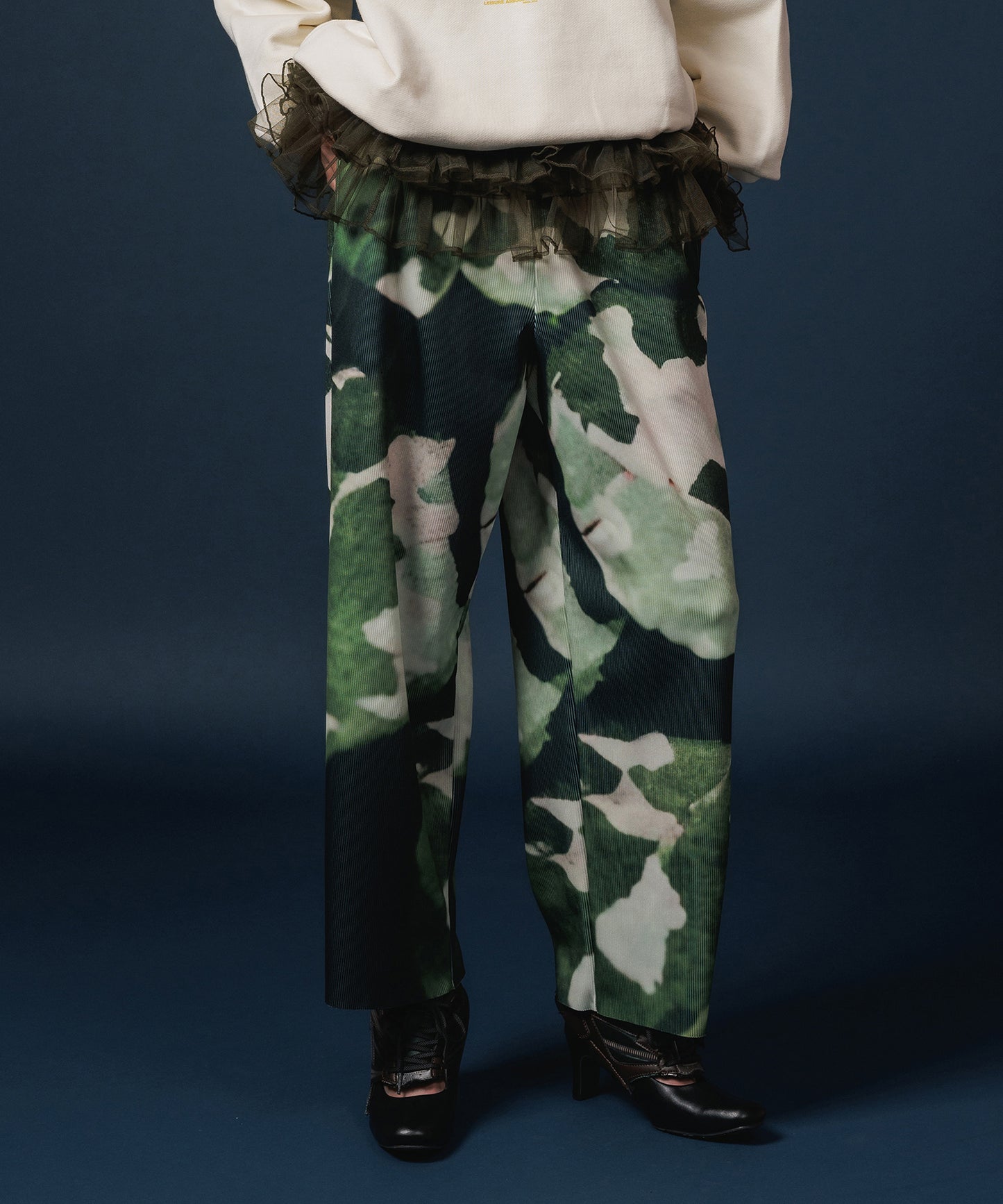 PRINT RIB WIDE PANTS