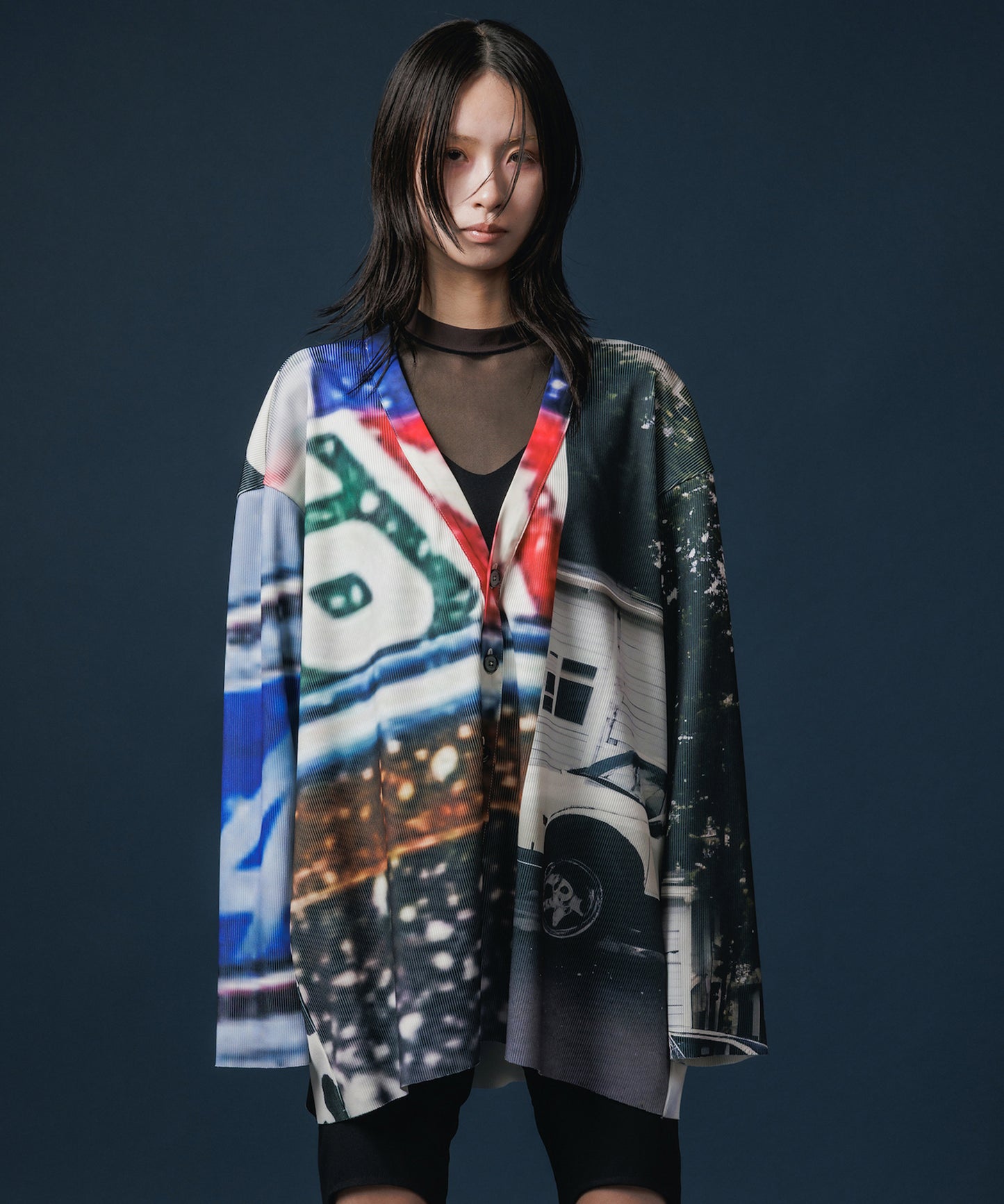 PRINT RIB BIG CARDIGAN