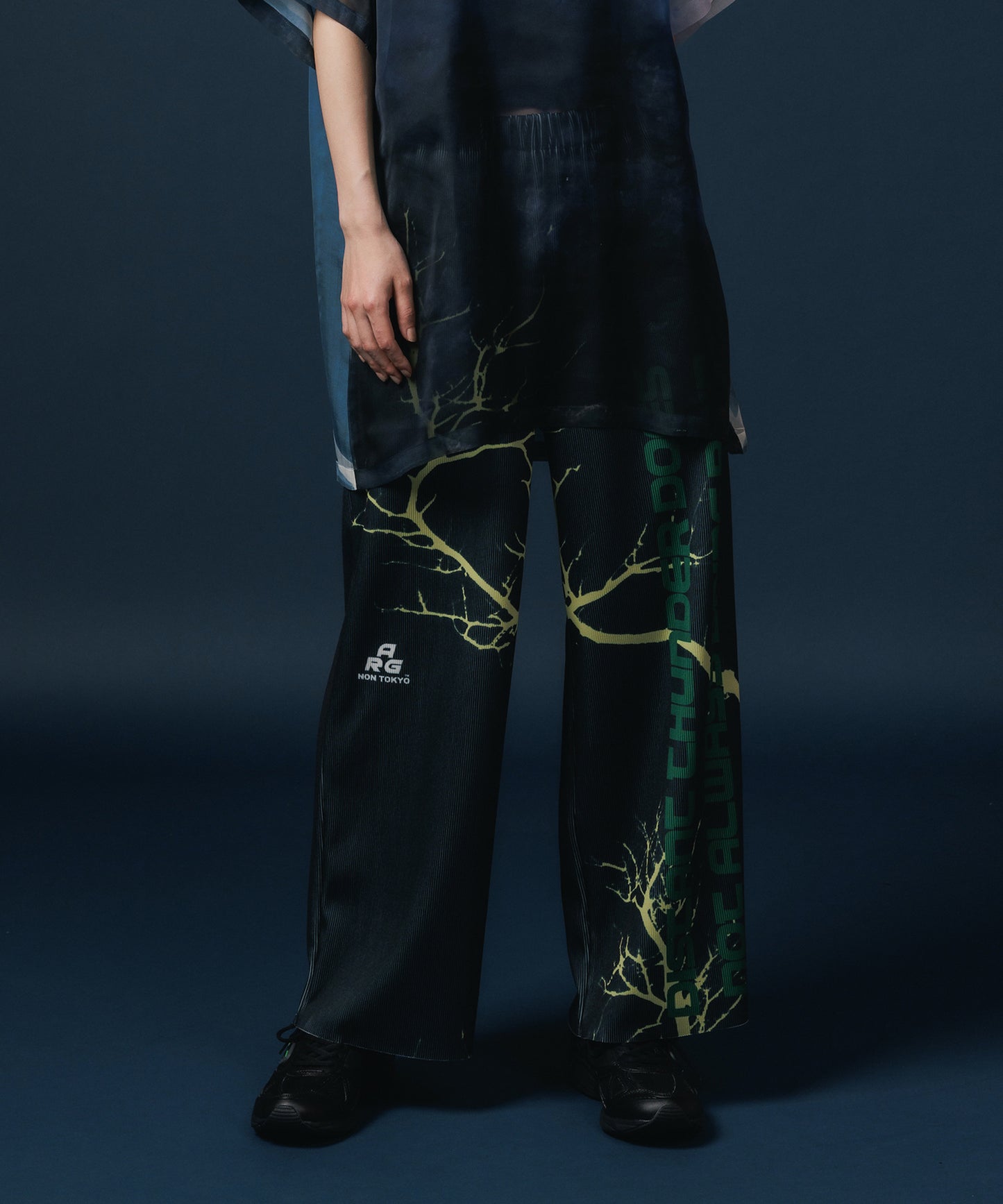 PRINT RIB WIDE PANTS