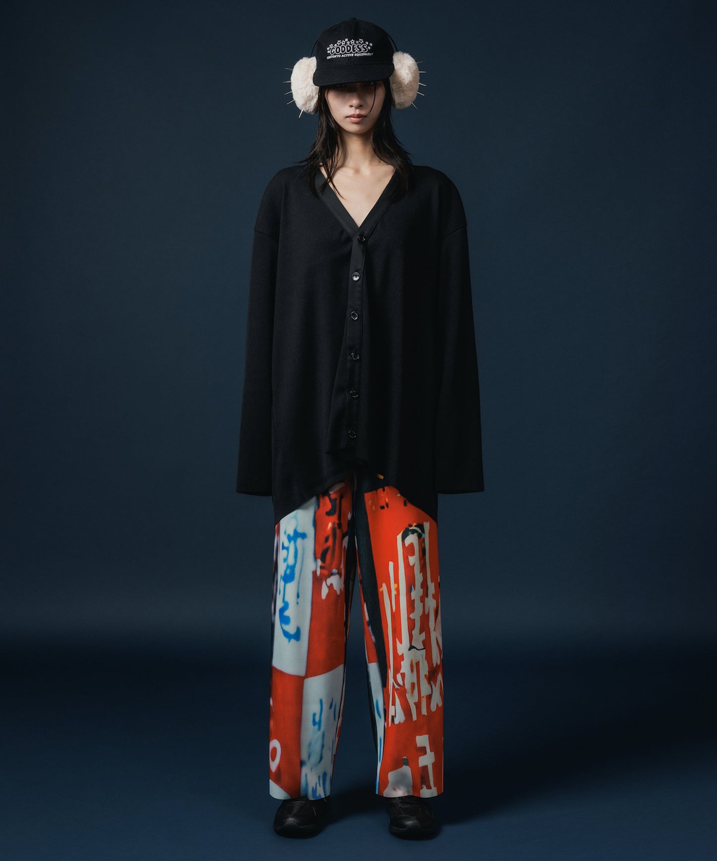 PRINT RIB WIDE PANTS