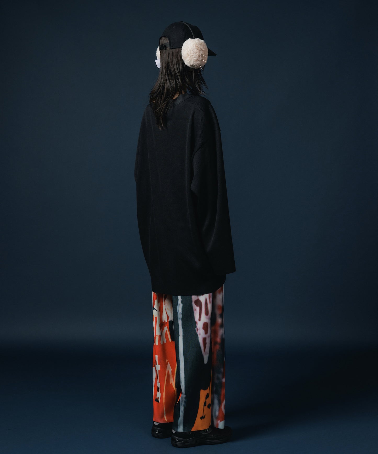 PRINT RIB WIDE PANTS