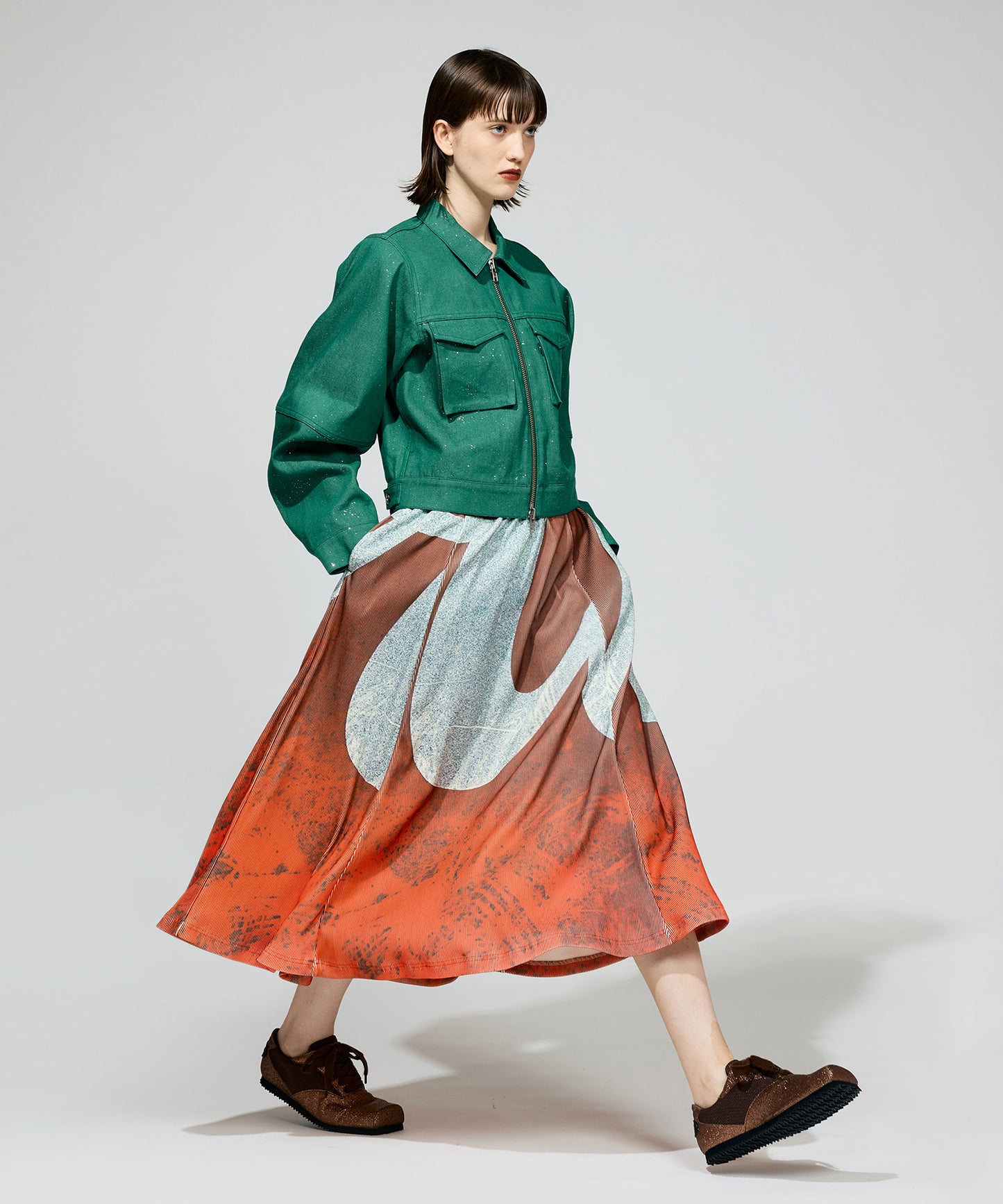 PRINT RIB FLARE SKIRT