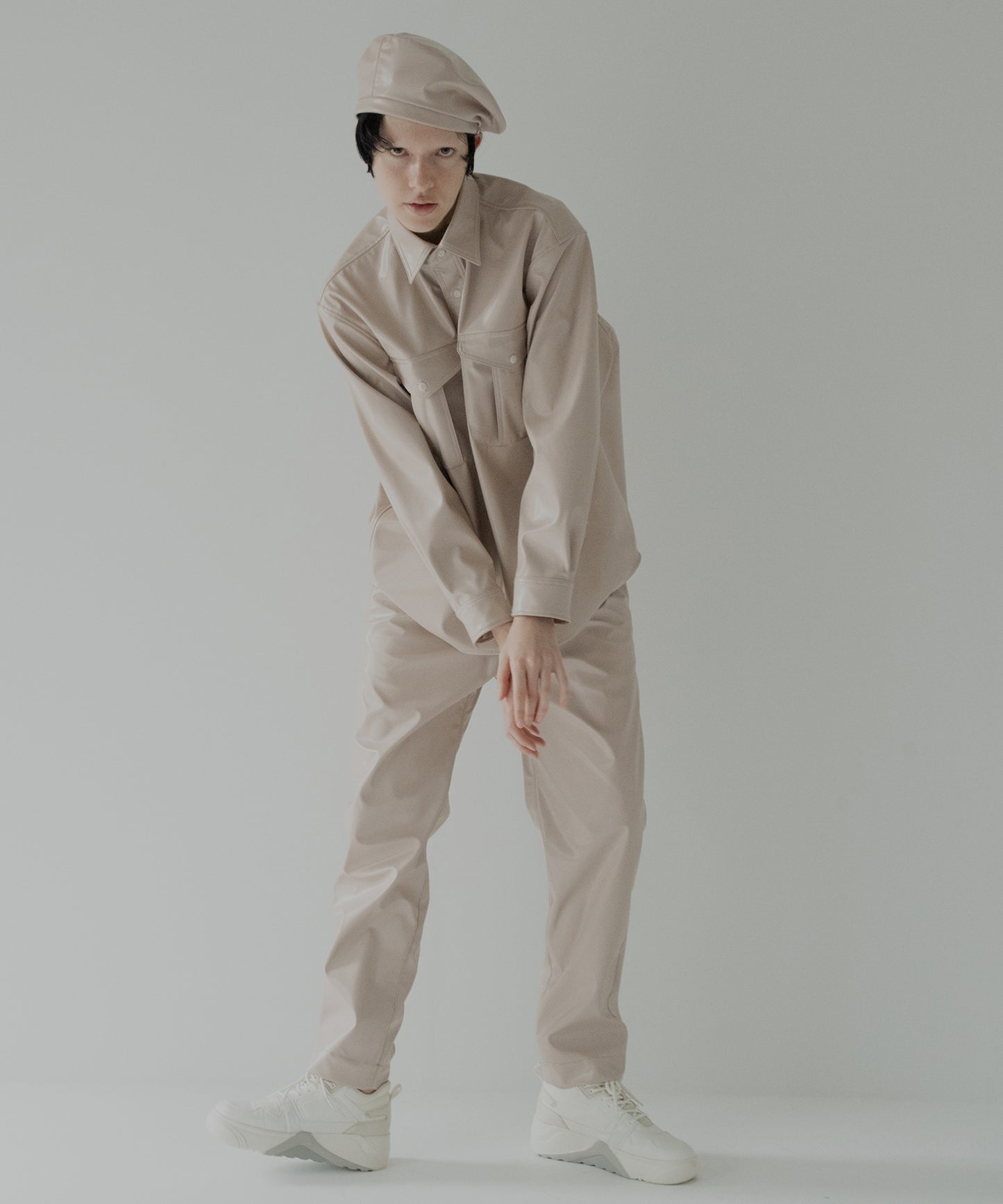 vegan leather long-sleeve shirt