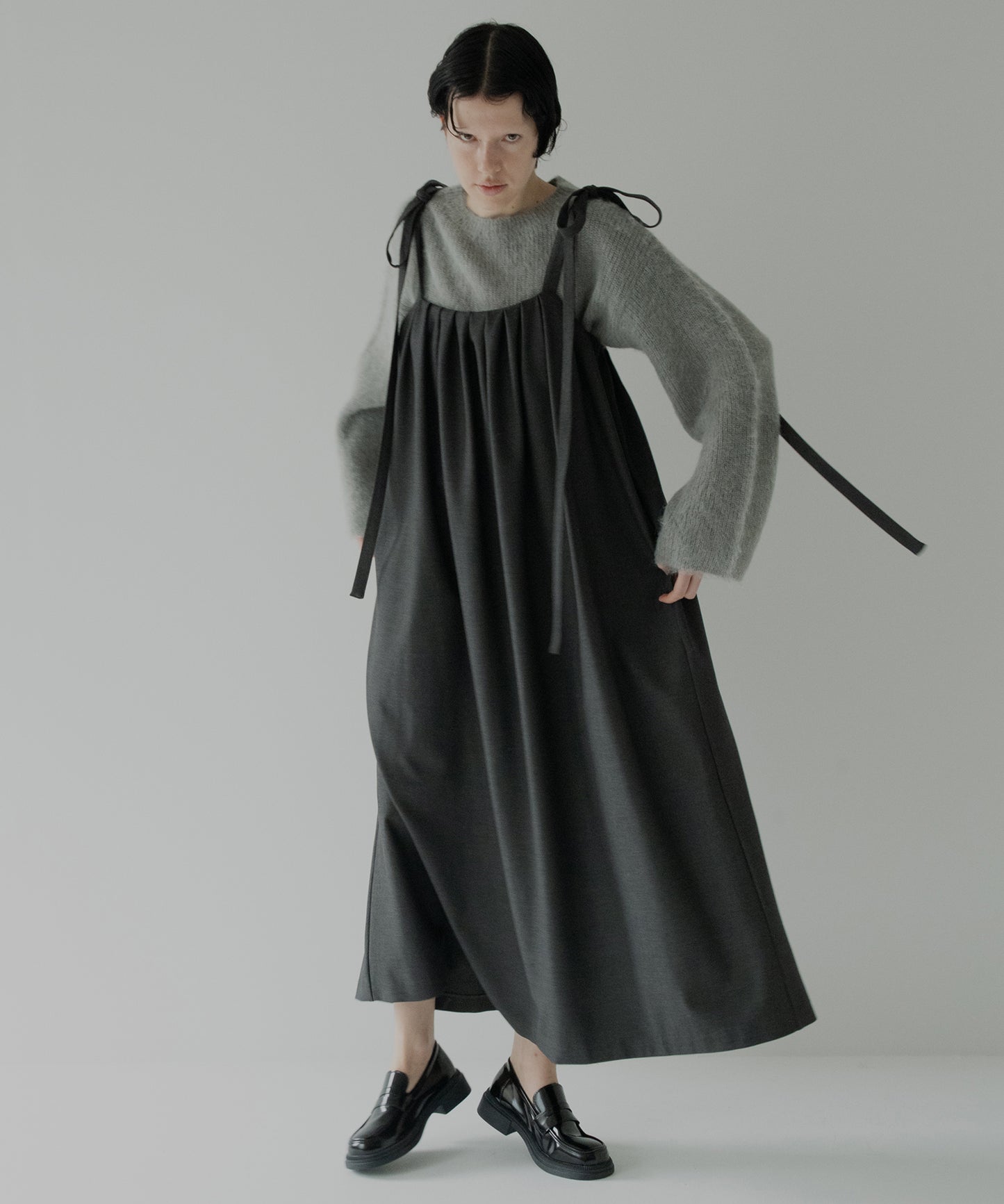 gabardine shoulder tuck dress