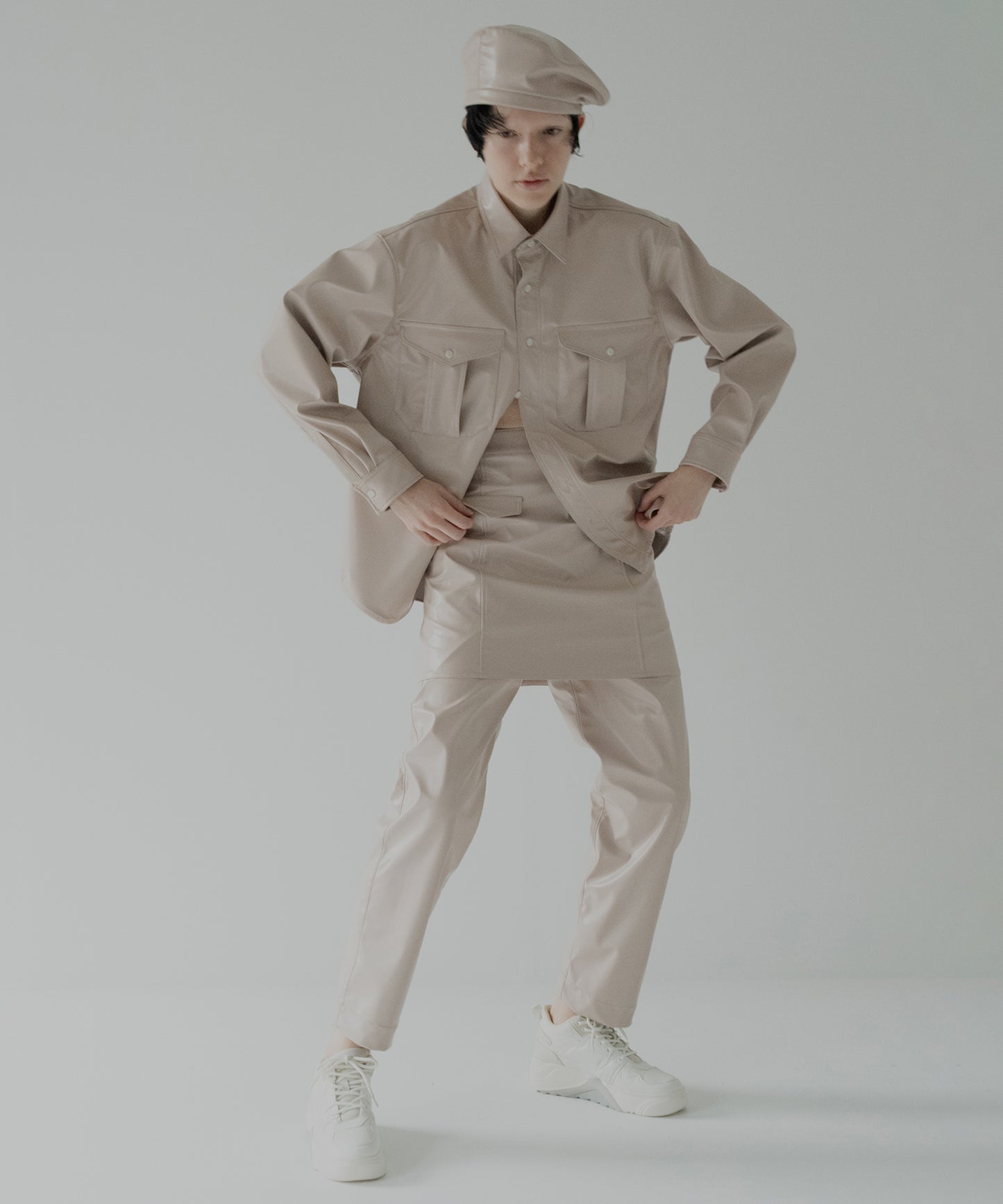 vegan leather tapered slacks