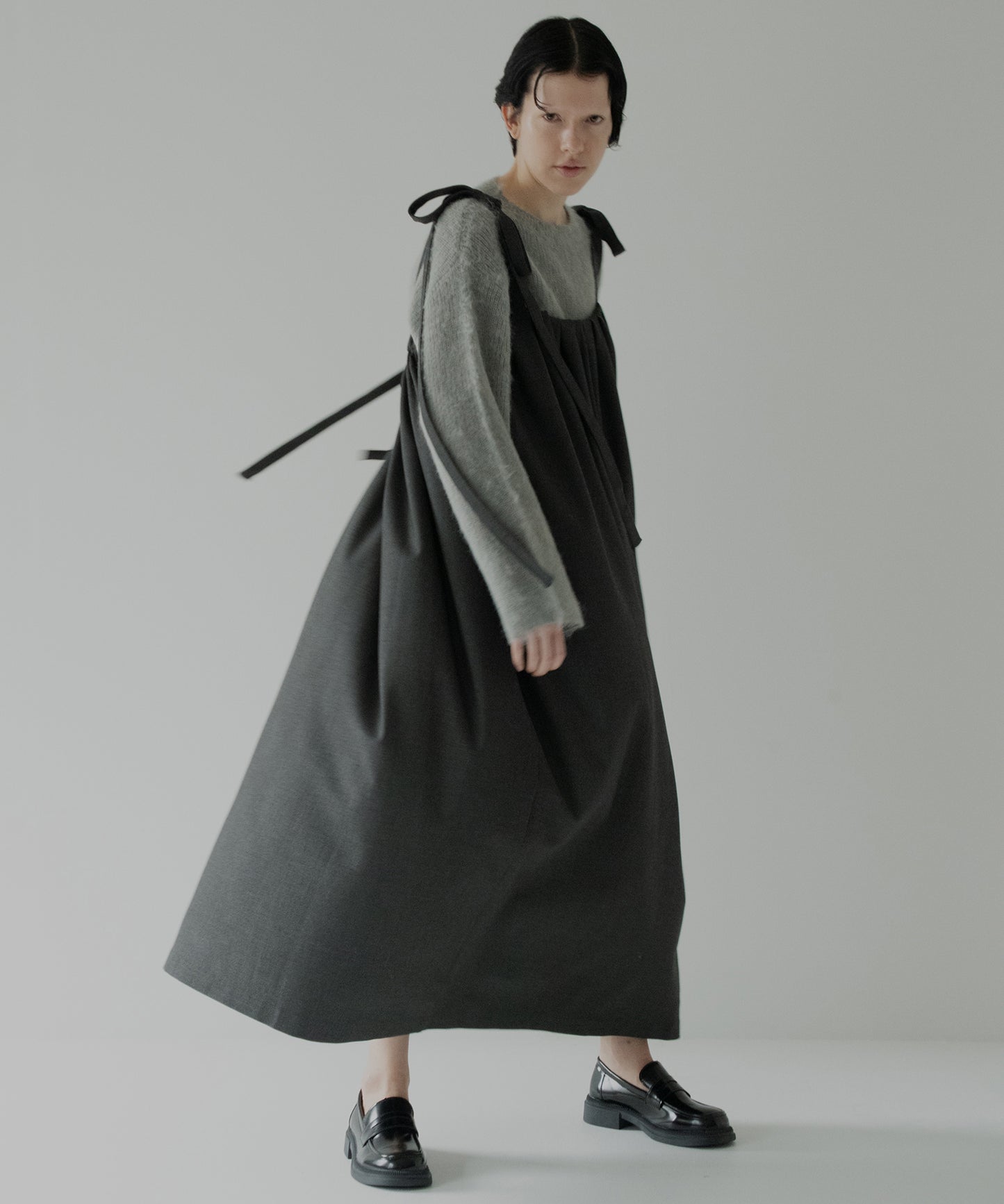 gabardine shoulder tuck dress
