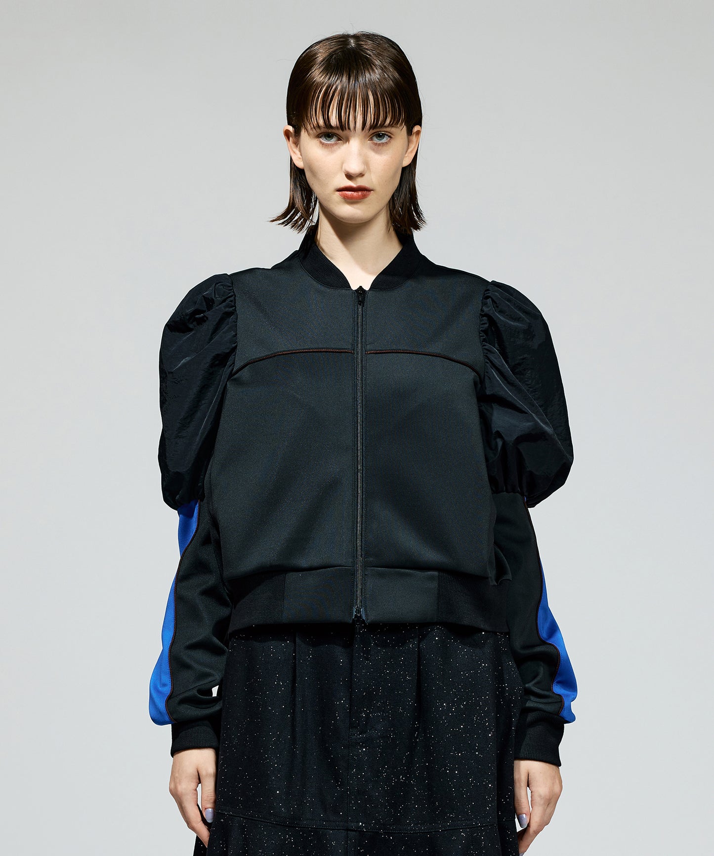 PUFF SLEEVE ZIP-UP JERSEY
