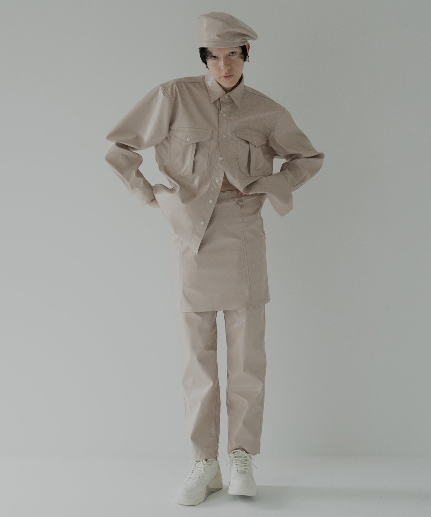 vegan leather long-sleeve shirt