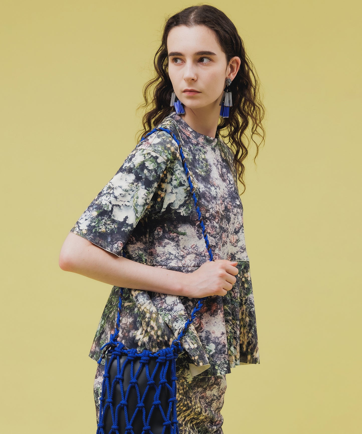 PRINT RIB FLARE HALF SLEEVE C/S