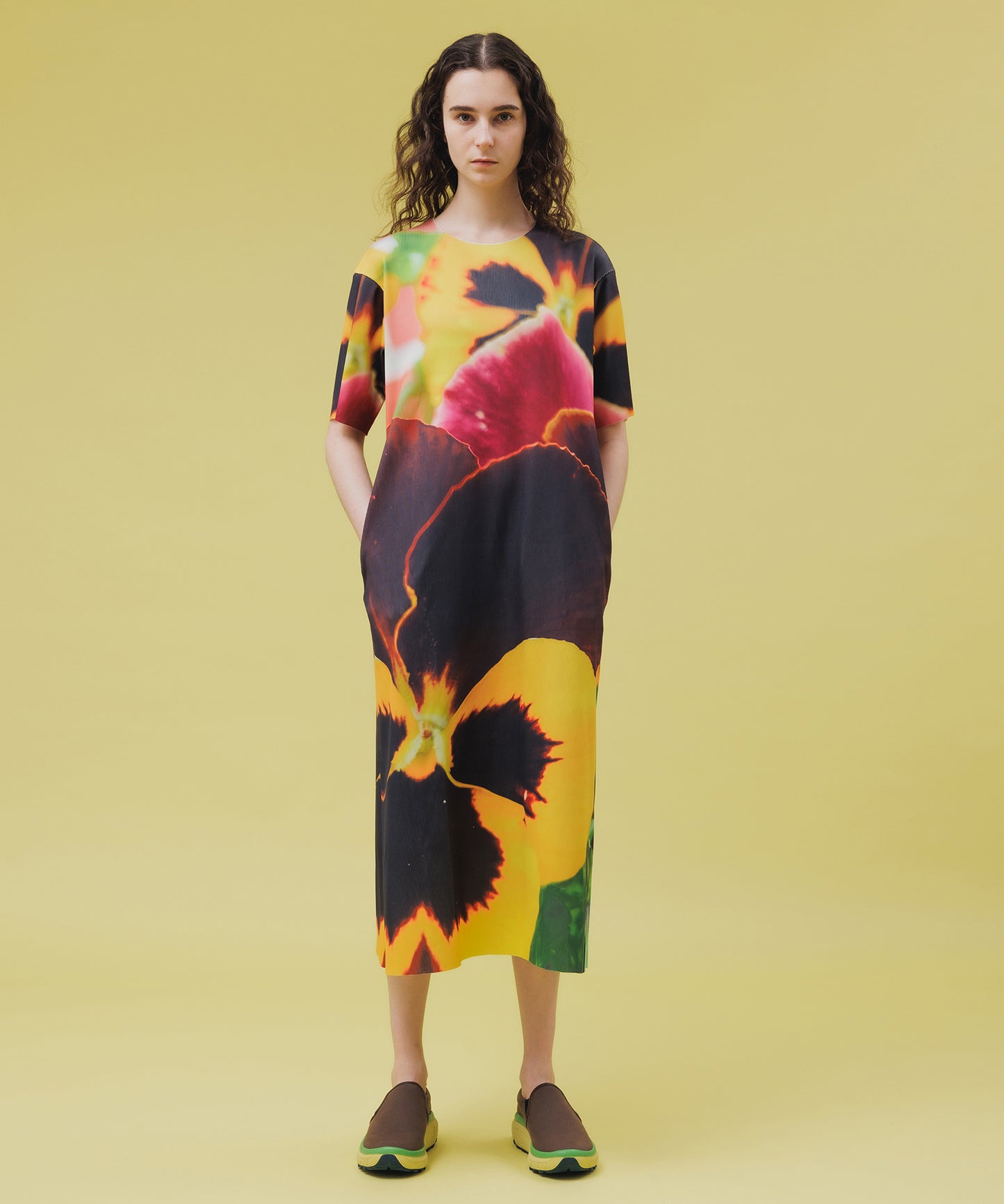 PRINT RIB HALF SLEEVE ONE-PIECE