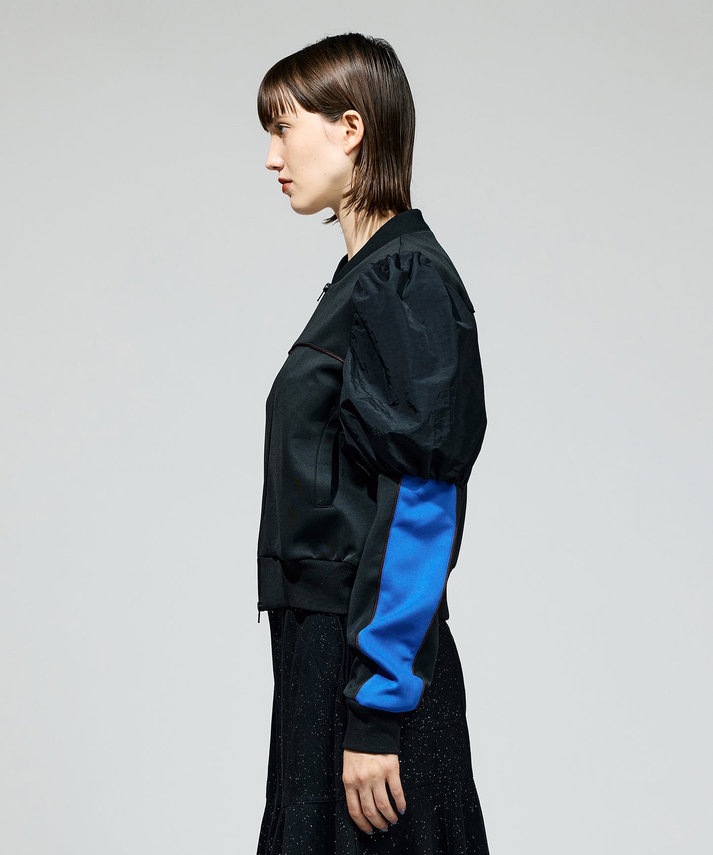 PUFF SLEEVE ZIP-UP JERSEY
