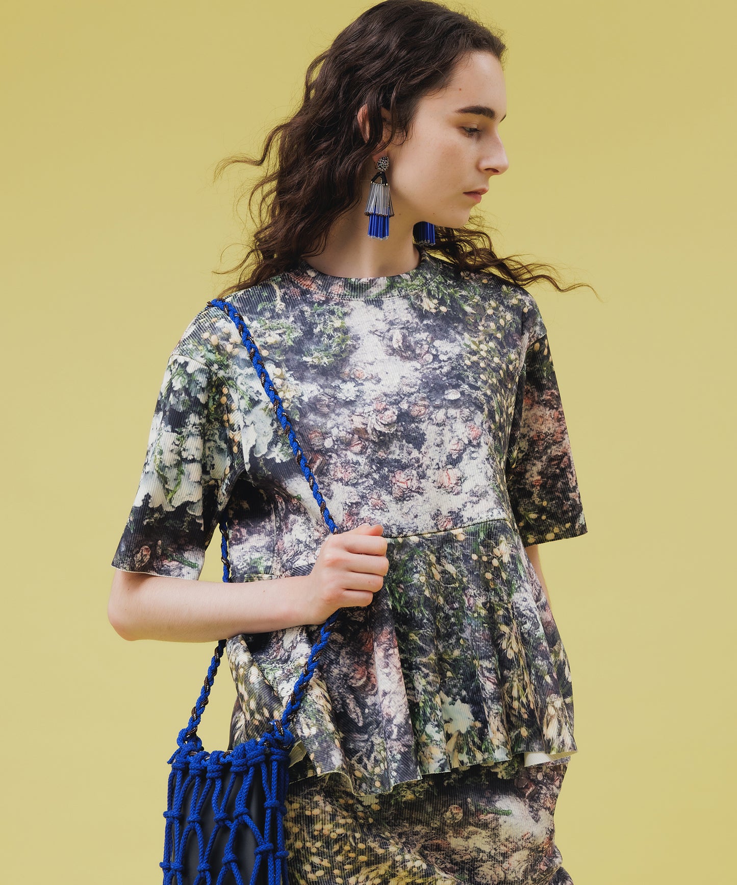 PRINT RIB FLARE HALF SLEEVE C/S