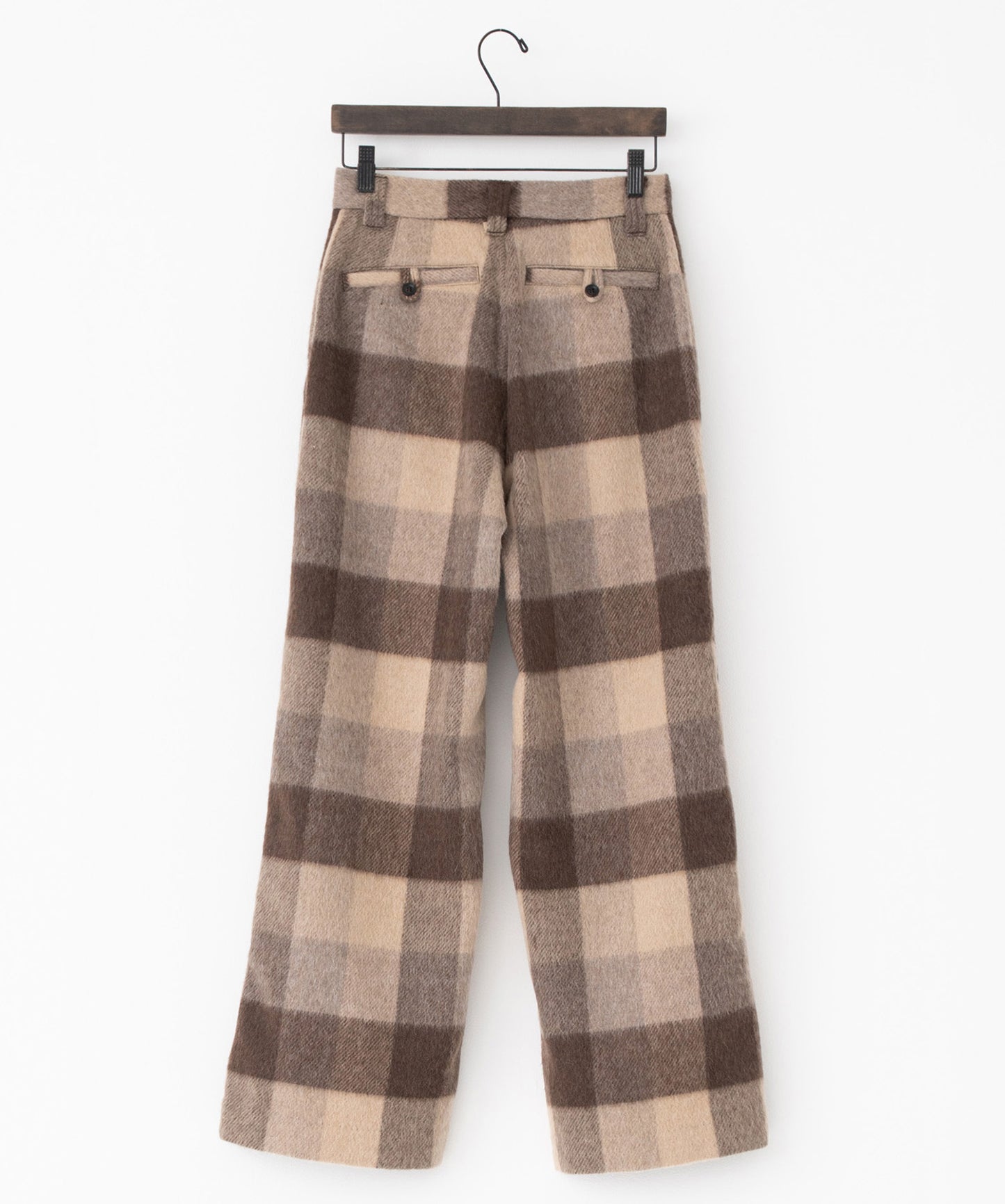 block plaid wide full-length slacks