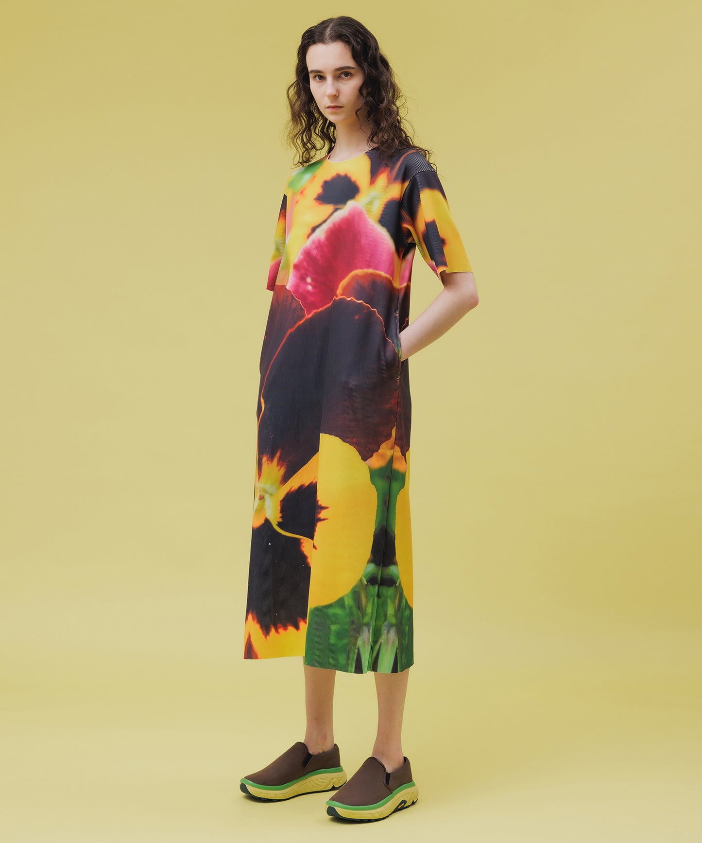 PRINT RIB HALF SLEEVE ONE-PIECE
