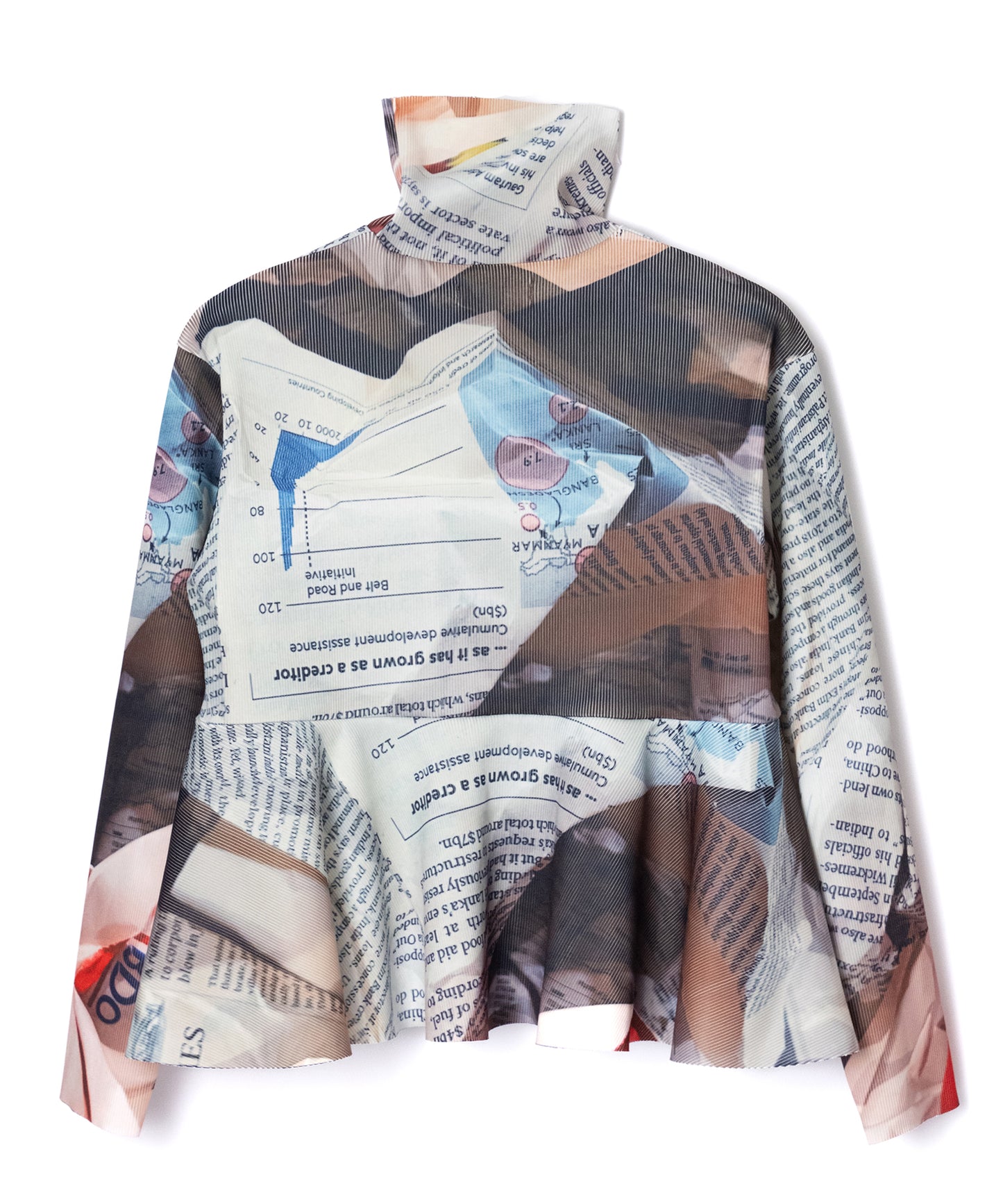PRINT RIB HI-NECK TOP