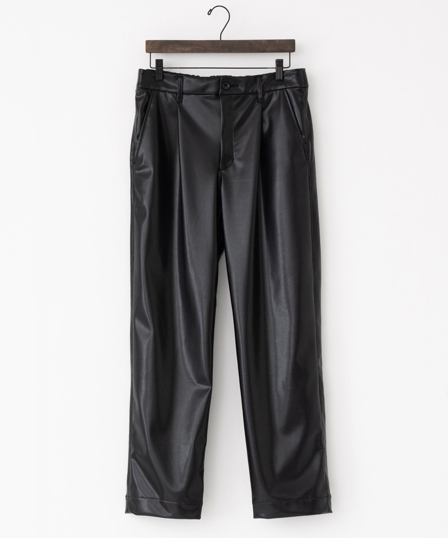 vegan leather tapered slacks
