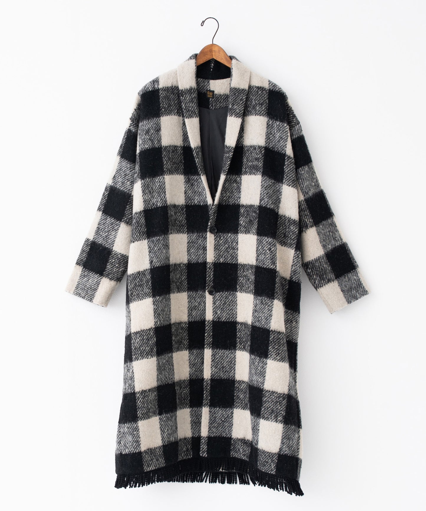 block plaid fringe coat