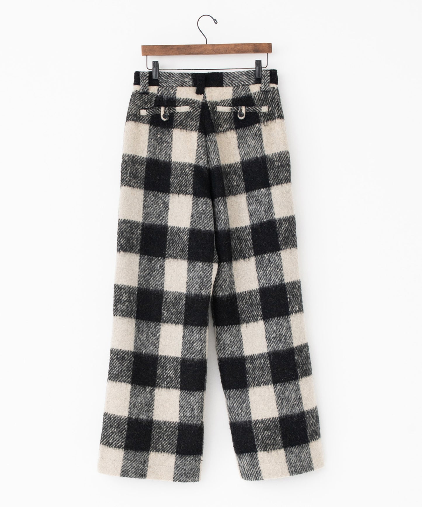 block plaid wide full-length slacks