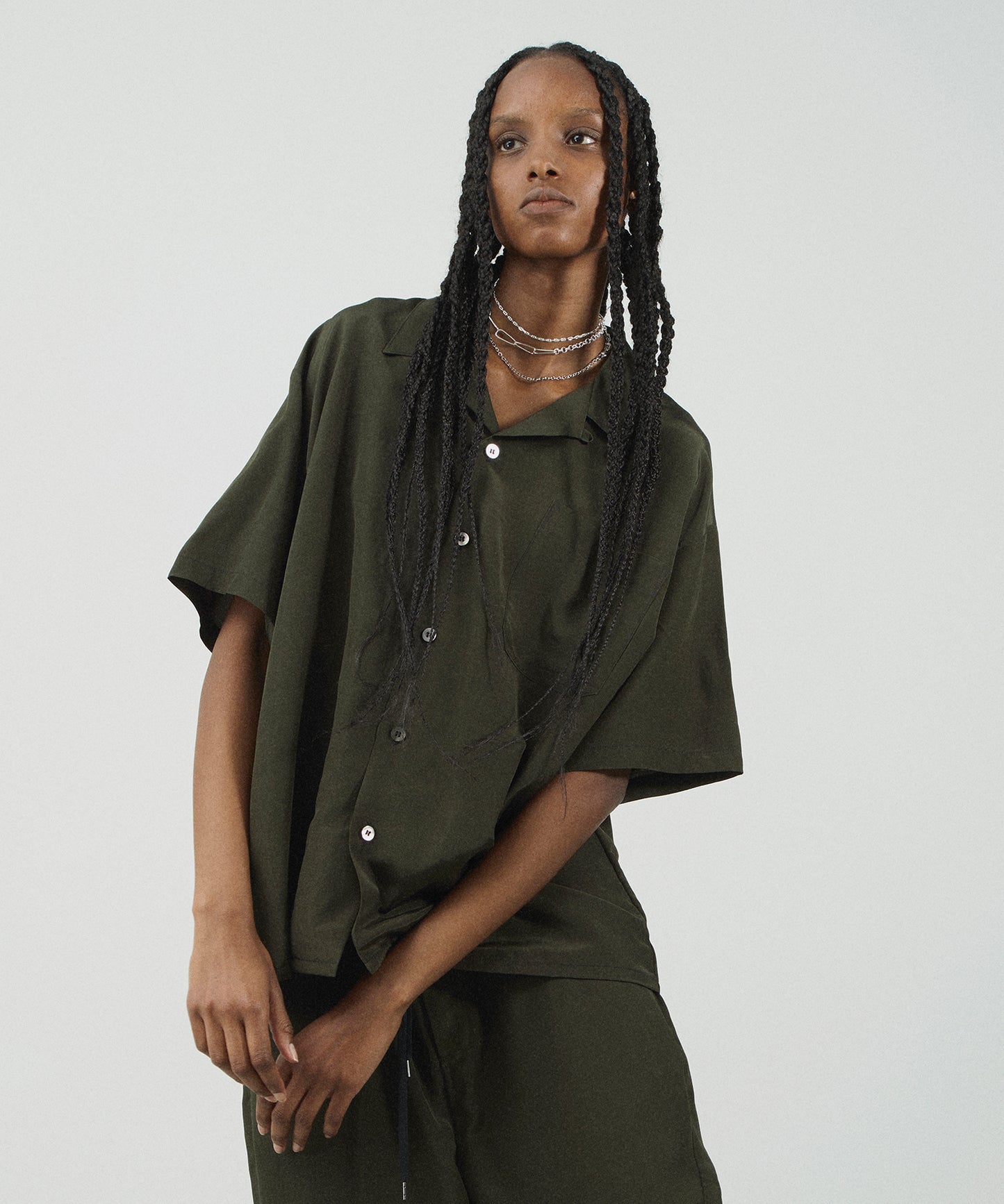 RAYON WOOL OPEN COLLAR SHIRT S/S